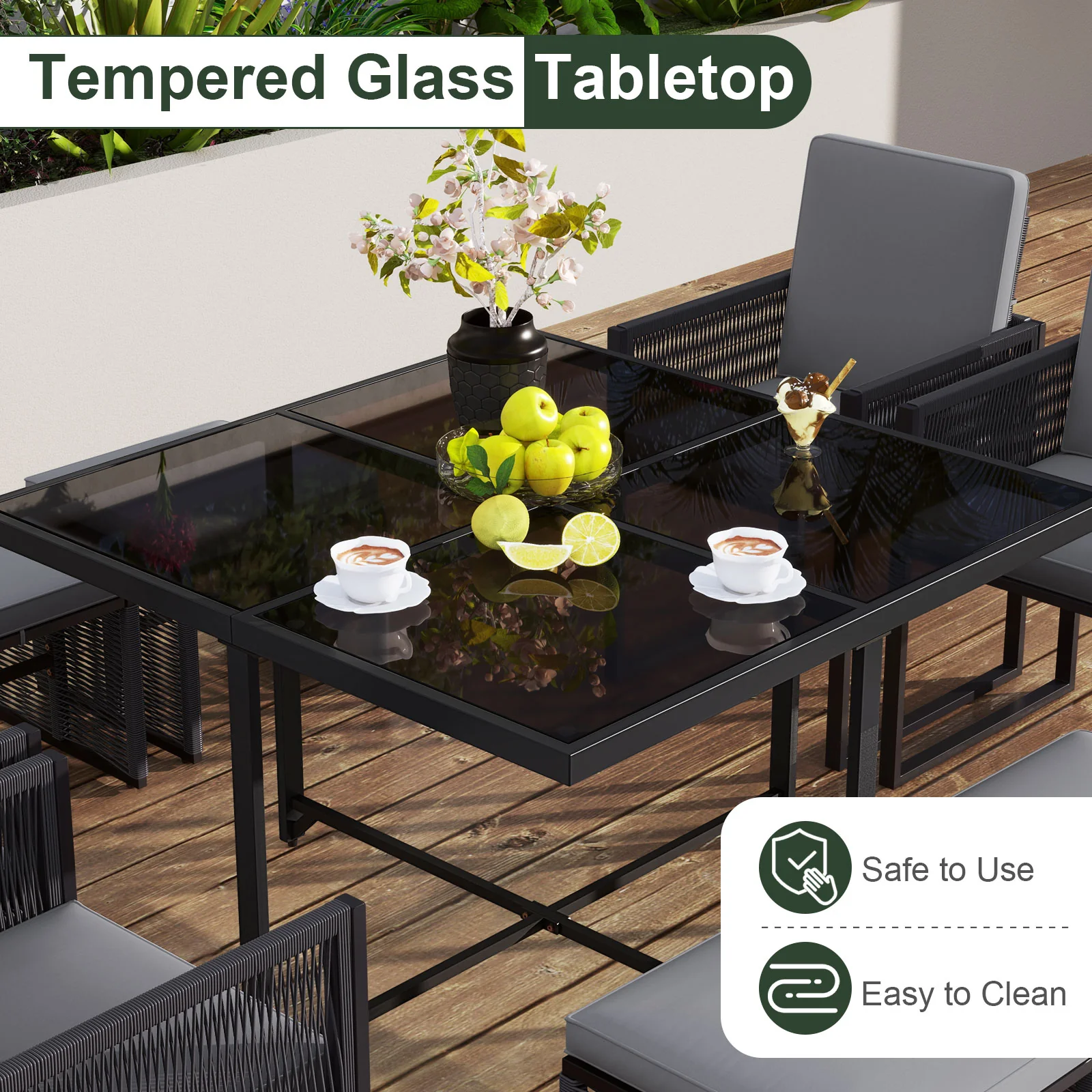 9-Piece Patio Dining Set With Cushions, Gray - Image 8