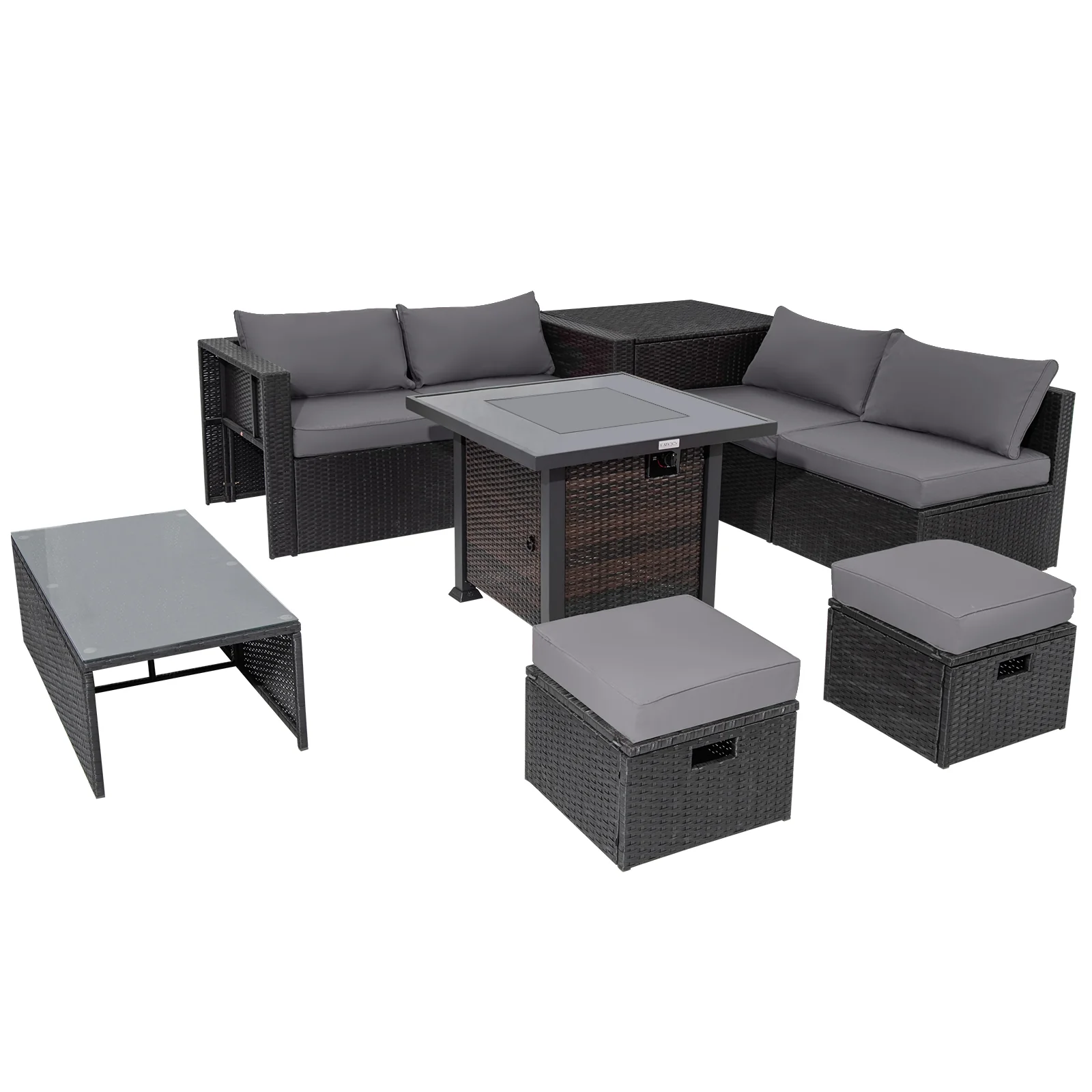 9 Piece Patio Set, 32” Fire Pit Table, 50000 BTU Propane Fire Pit, Gray - Image 4