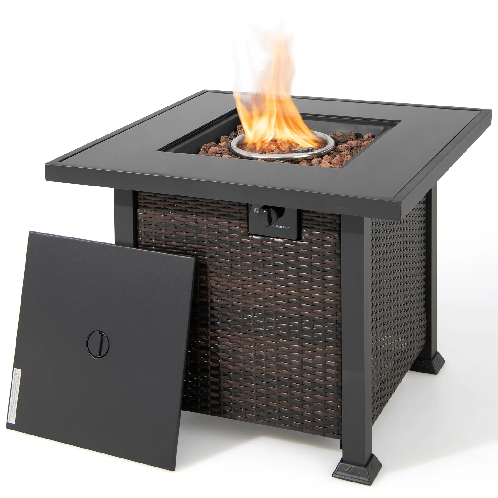 9 Piece Patio Set, 32” Fire Pit Table, 50000 BTU Square Propane, Turquoise - Image 7