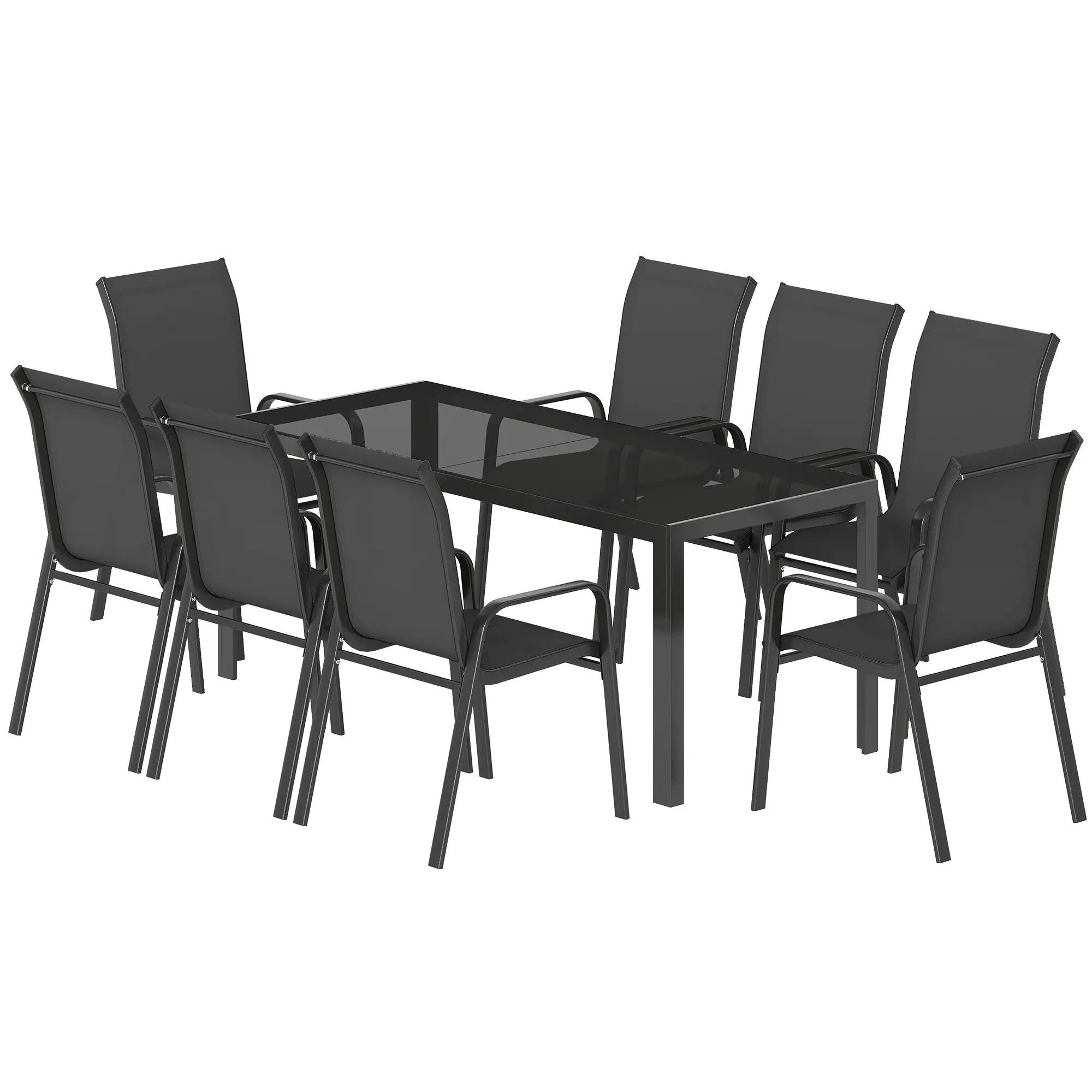 9 Piece Patio Set, Stackable Chairs, Glass Top, Black