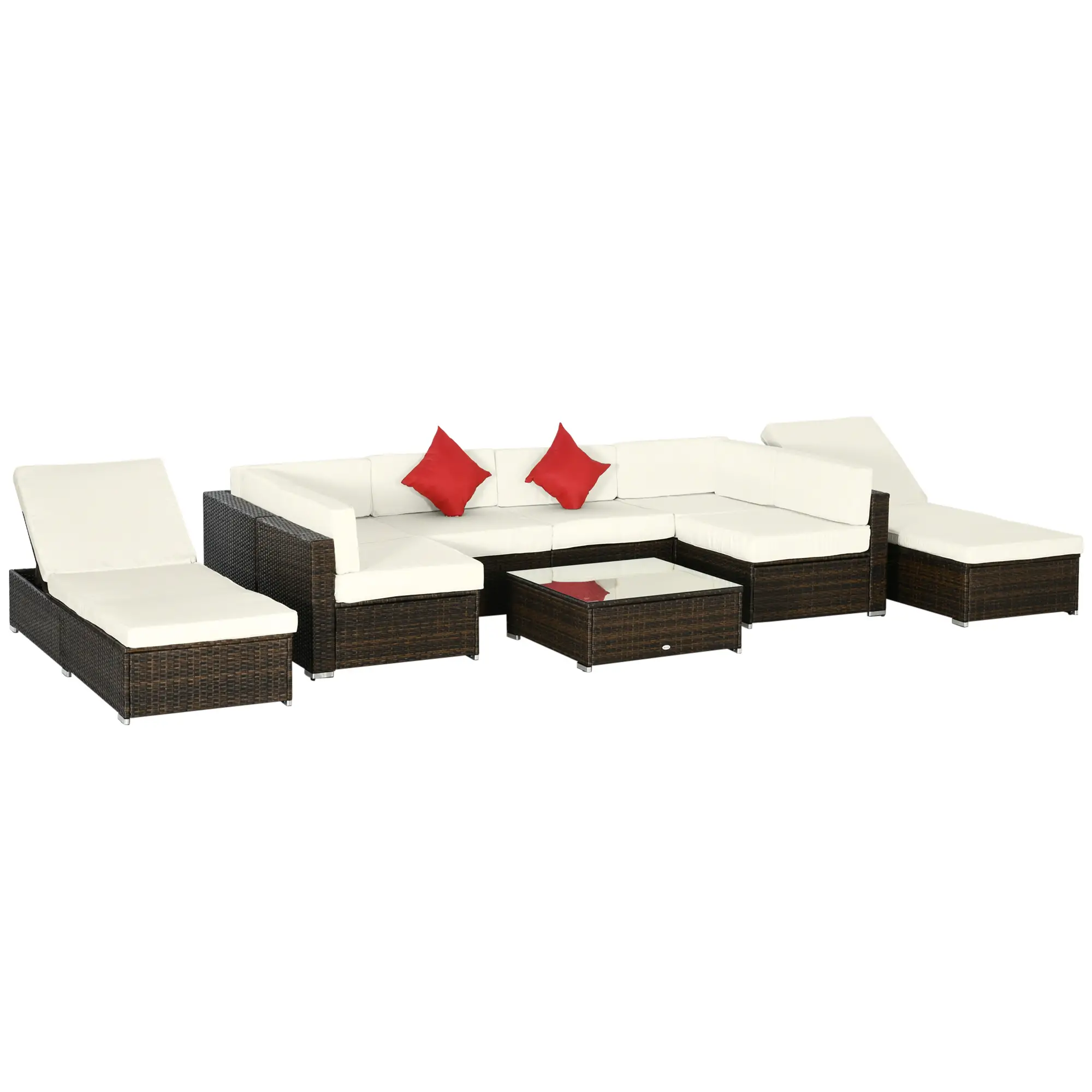 9-Piece Wicker Patio Furniture Set, with Cushion, Cream White
