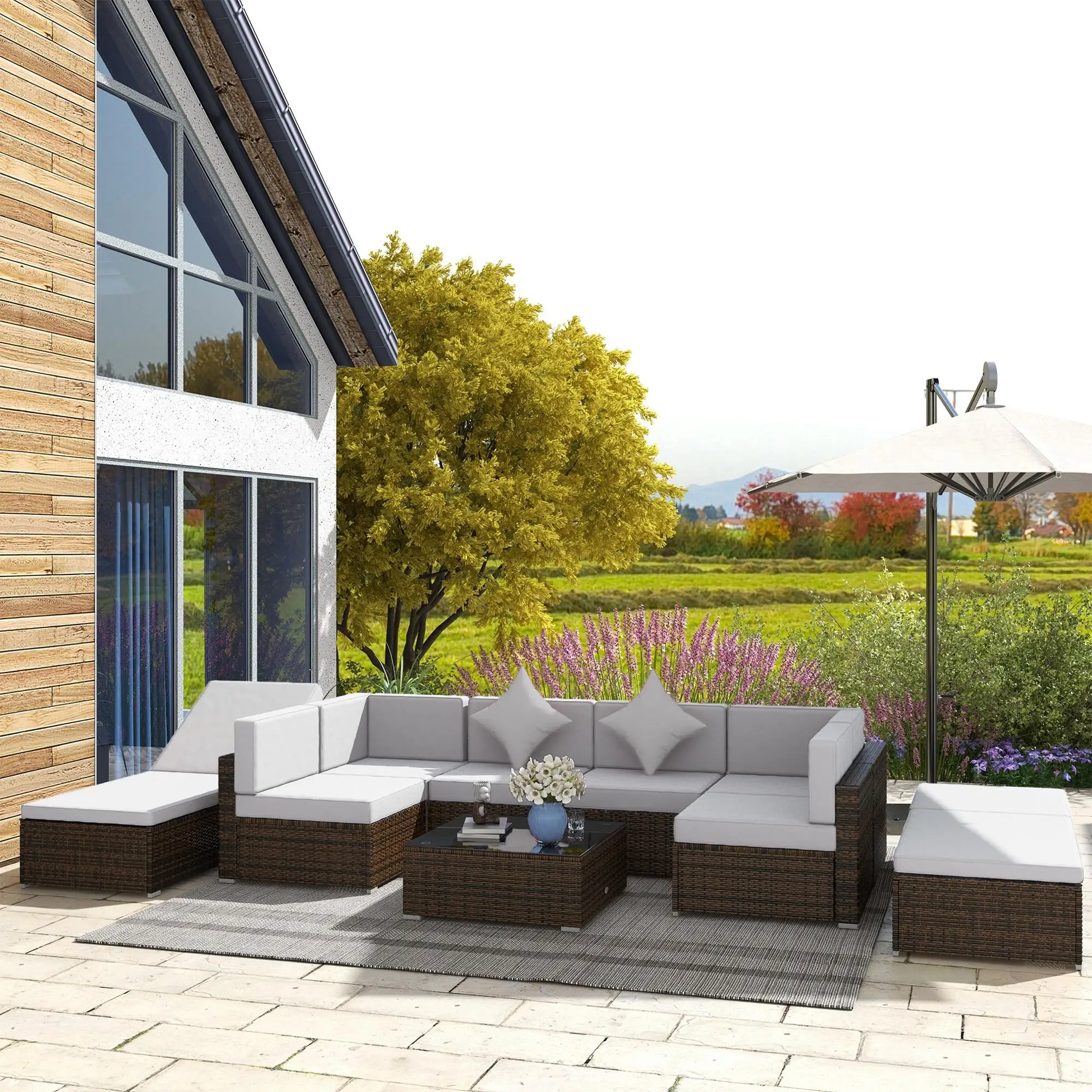 9-Piece Wicker Patio Set with Cushion, Light Grey - Image 2