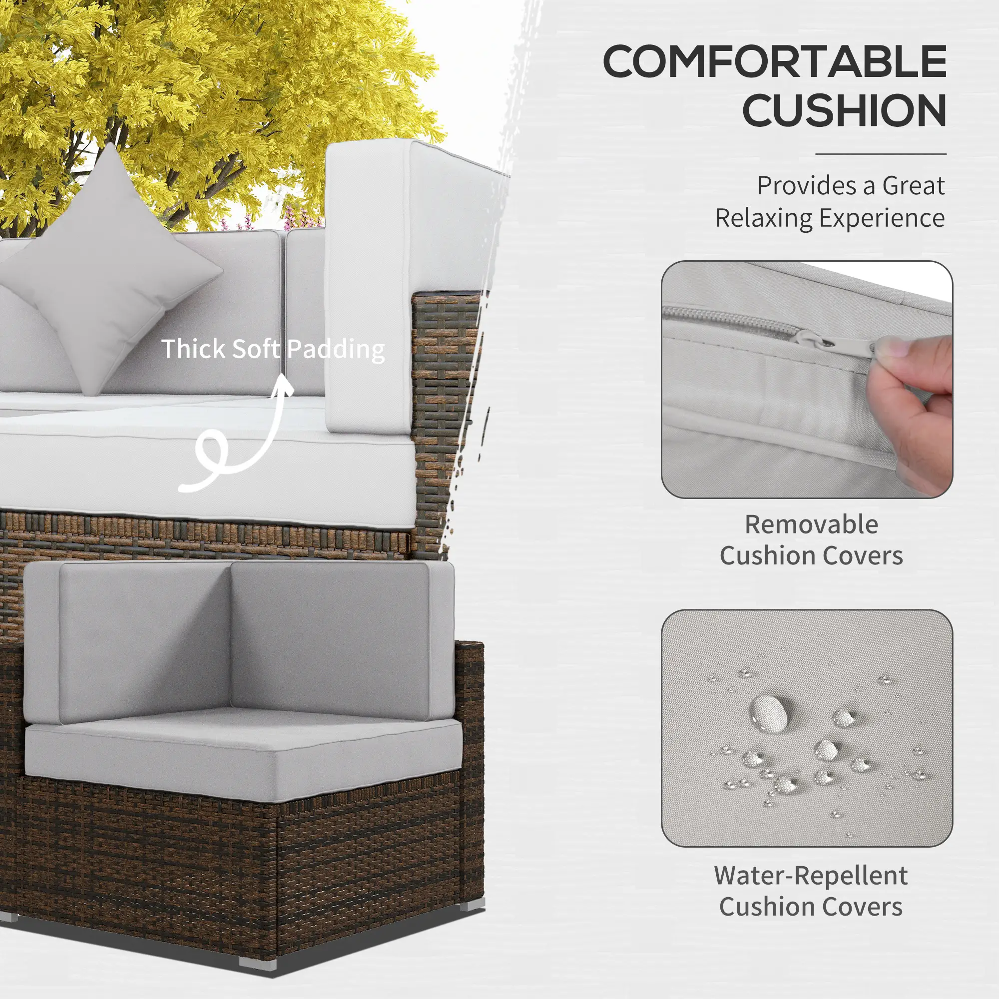 9-Piece Wicker Patio Set with Cushion, Light Grey - Image 5