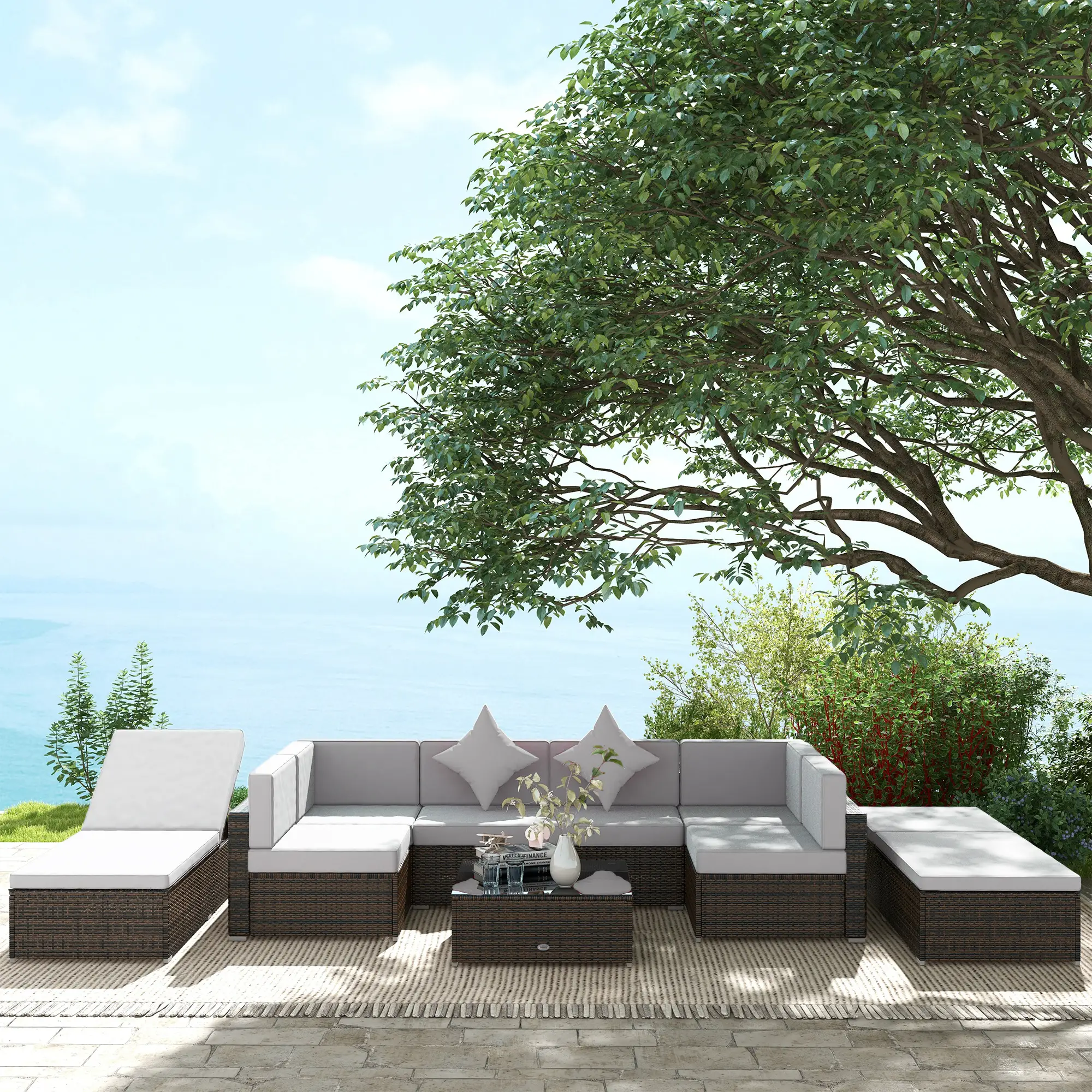 9-Piece Wicker Patio Set with Cushion, Light Grey - Image 8