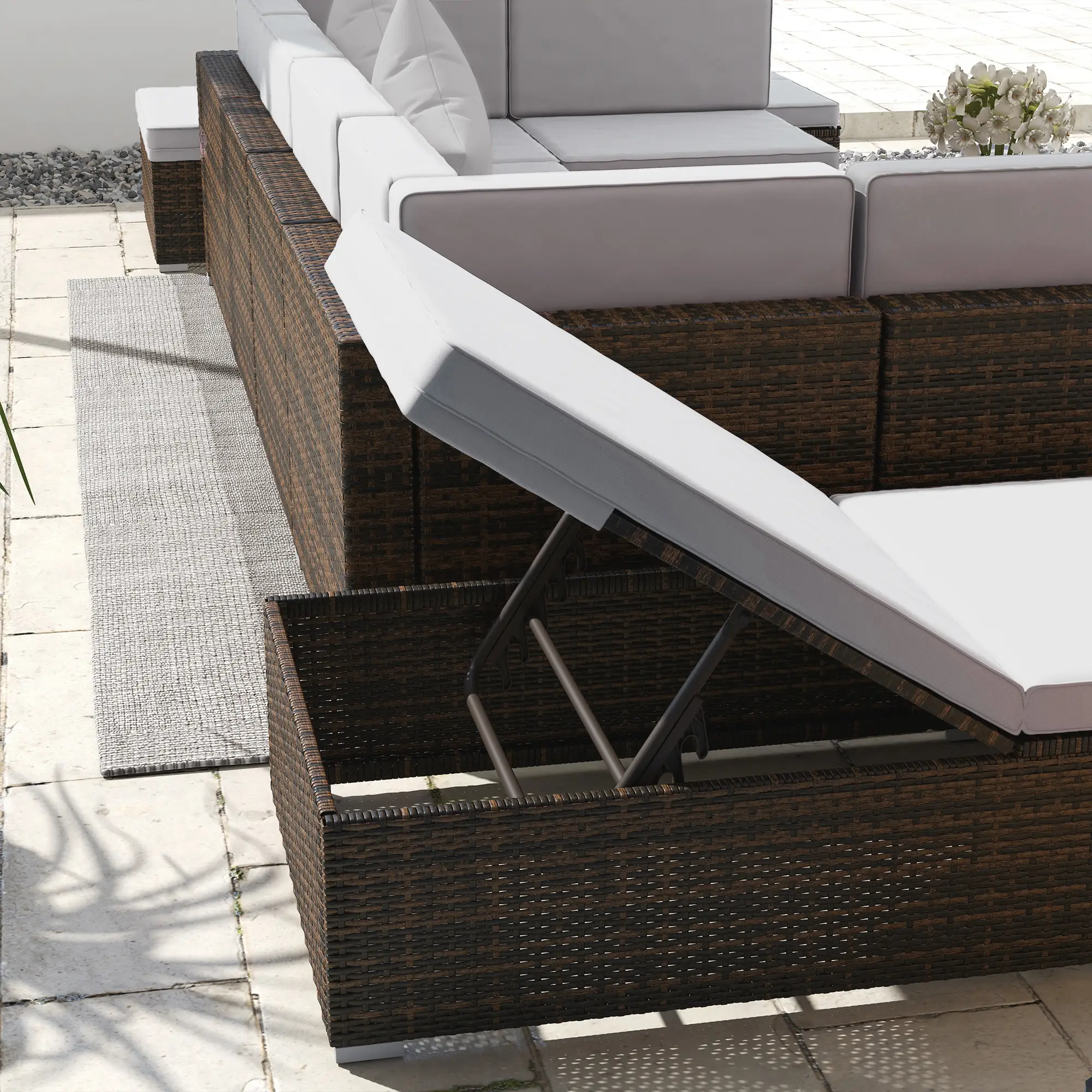 9-Piece Wicker Patio Set with Cushion, Light Grey - Image 9