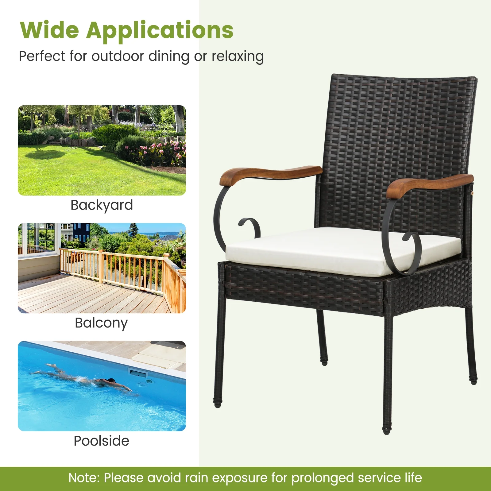 9 Pieces Patio Rattan Dining Set with Acacia Wood Table for Backyard Garden-Curved Handrail, Brown - Image 9