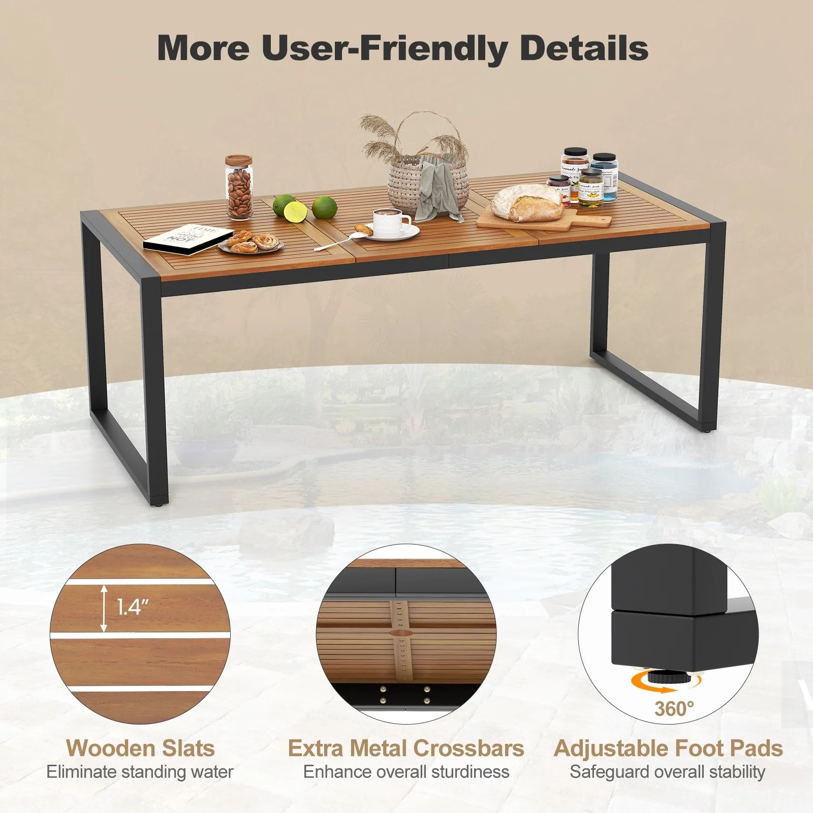 9 Pieces Patio Rattan Dining Set with Acacia Wood Table for Backyard Garden-X-side Handrail, Brown - Image 10