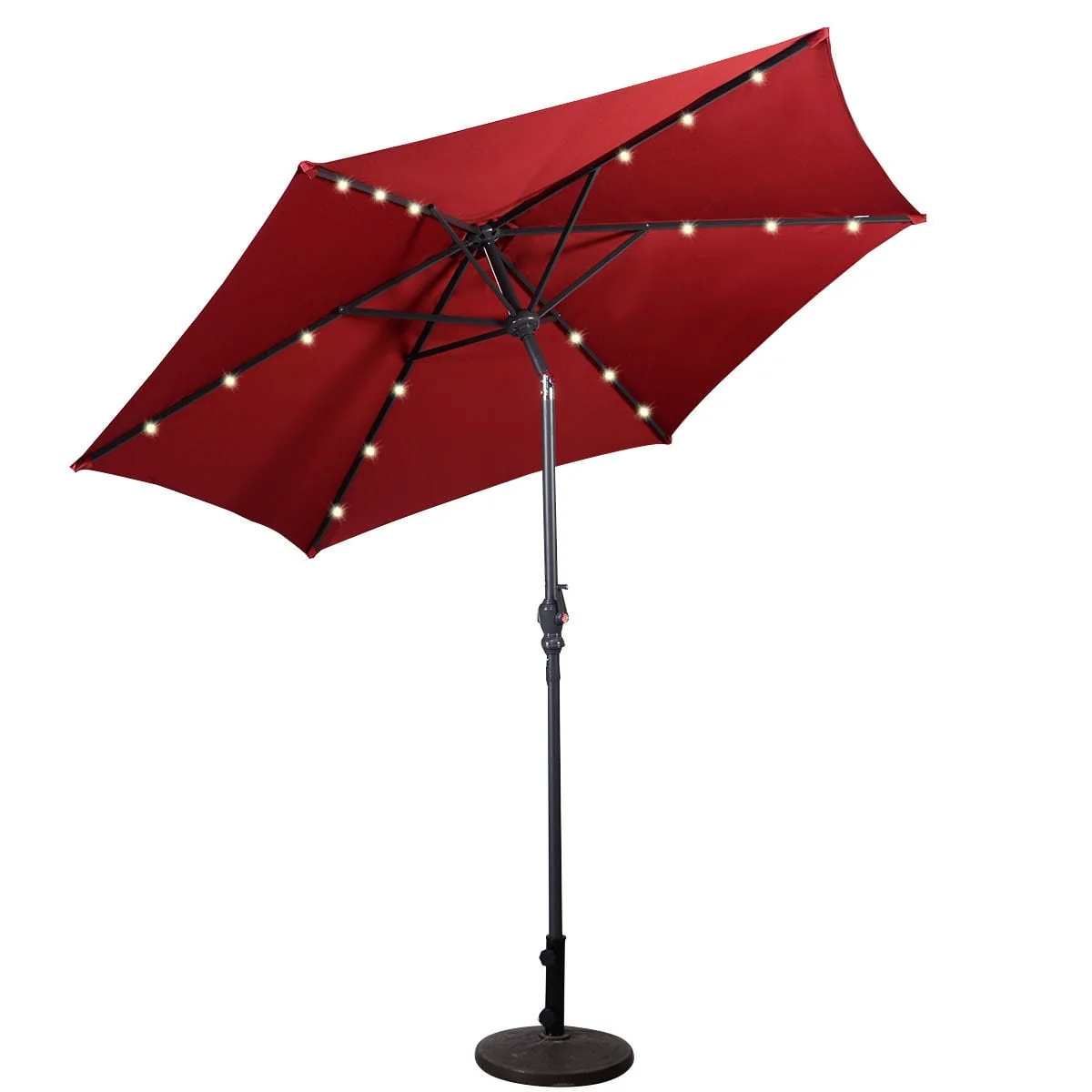 9' Solar LED Patio Market Umbrella, Tilt Crank Lift, Dark Red - Image 4
