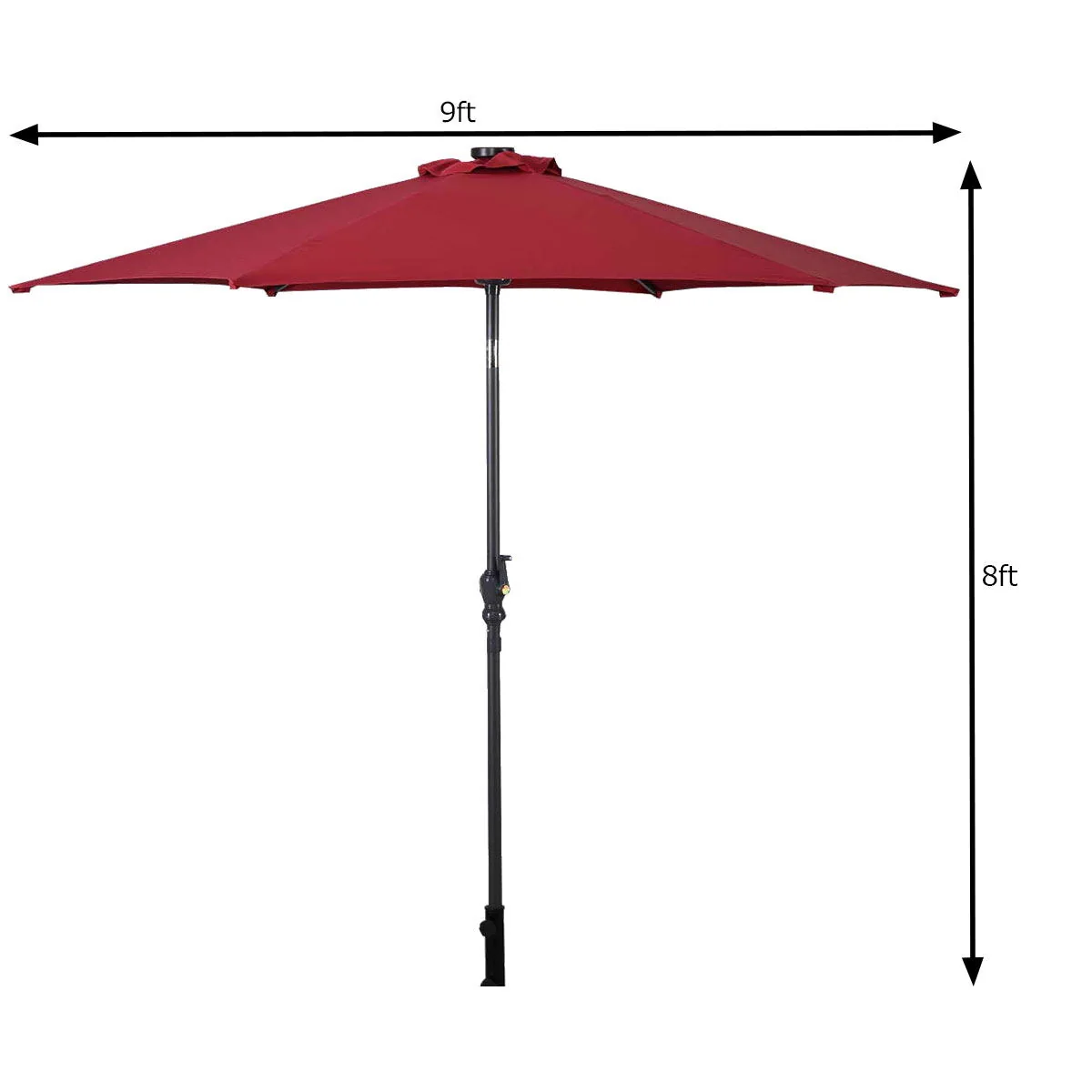 9' Solar LED Patio Market Umbrella, Tilt Crank Lift, Dark Red - Image 6