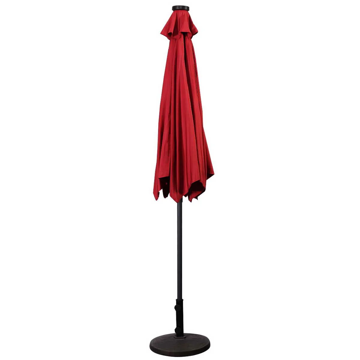 9' Solar LED Patio Market Umbrella, Tilt Crank Lift, Dark Red - Image 7