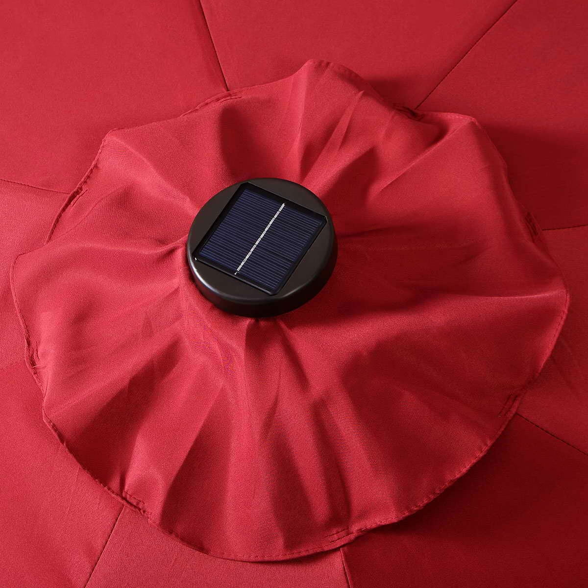 9' Solar LED Patio Market Umbrella, Tilt Crank Lift, Dark Red - Image 9