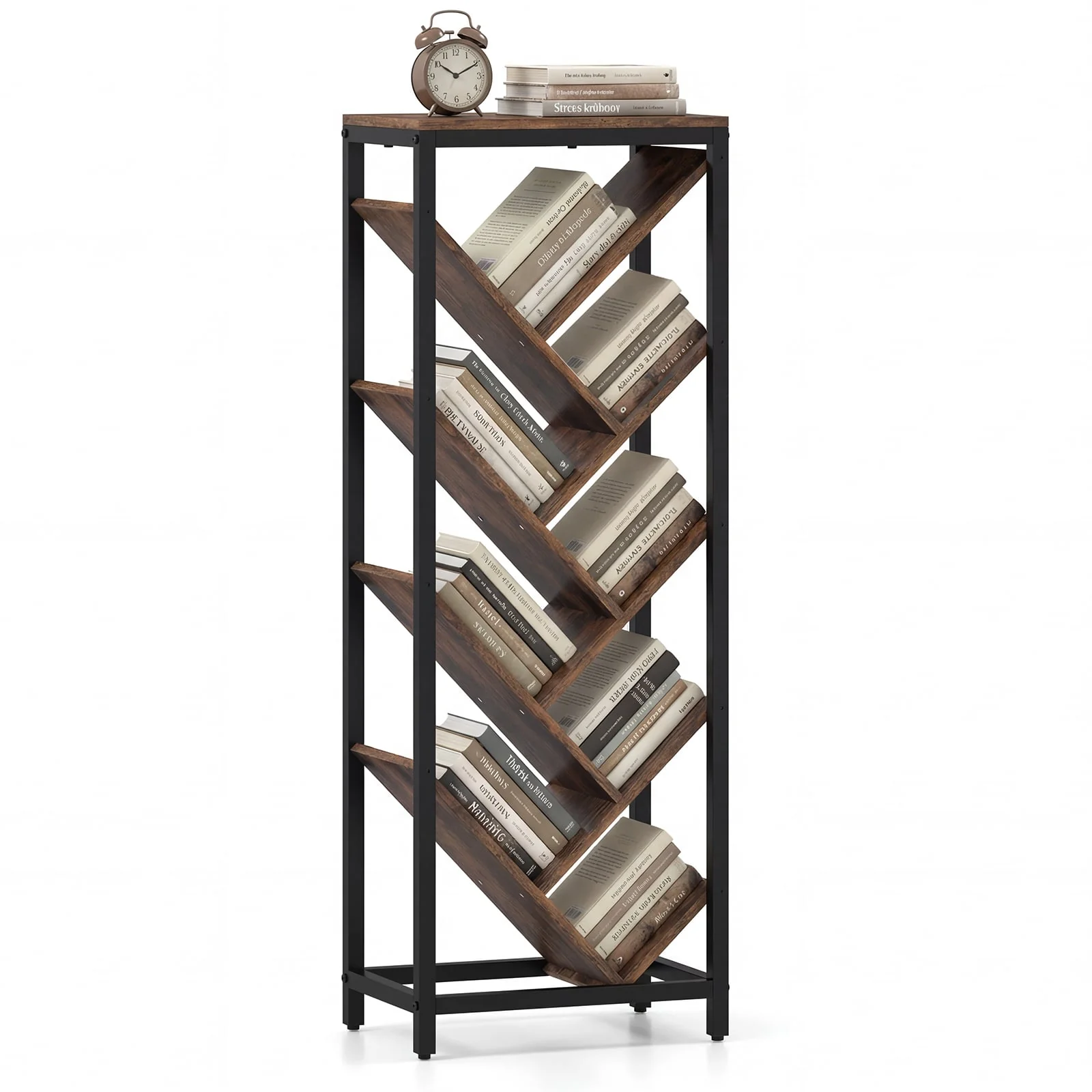 9-Tier Freestanding Bookcase, Rustic Brown