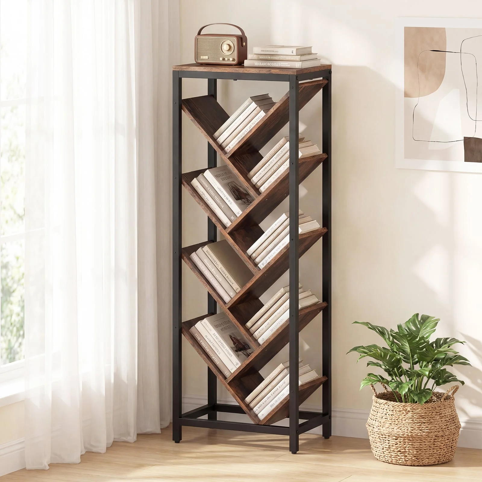 9-Tier Freestanding Bookcase, Rustic Brown - Image 2