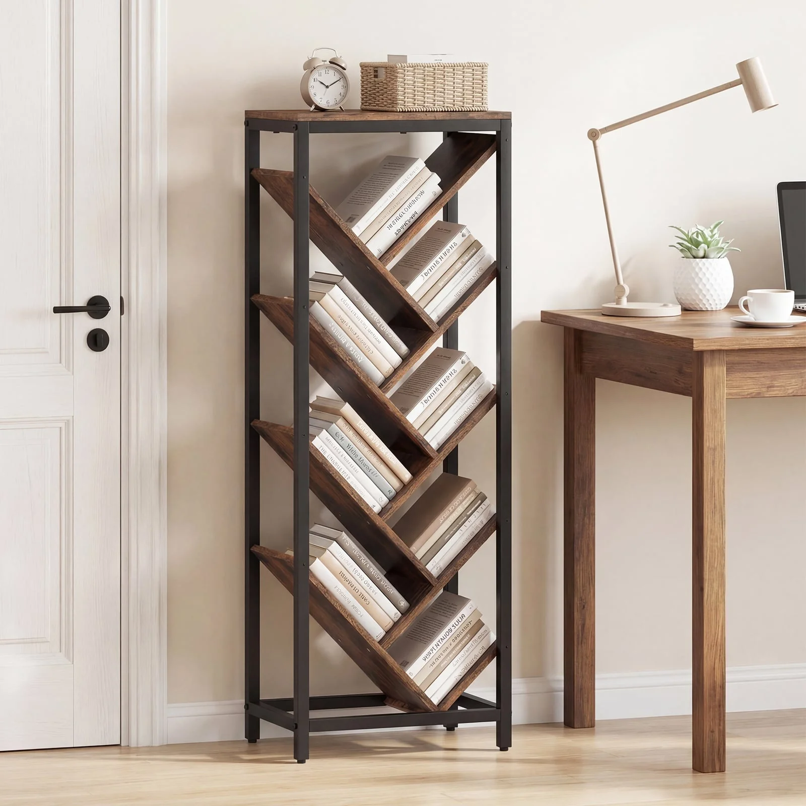 9-Tier Freestanding Bookcase, Rustic Brown - Image 3
