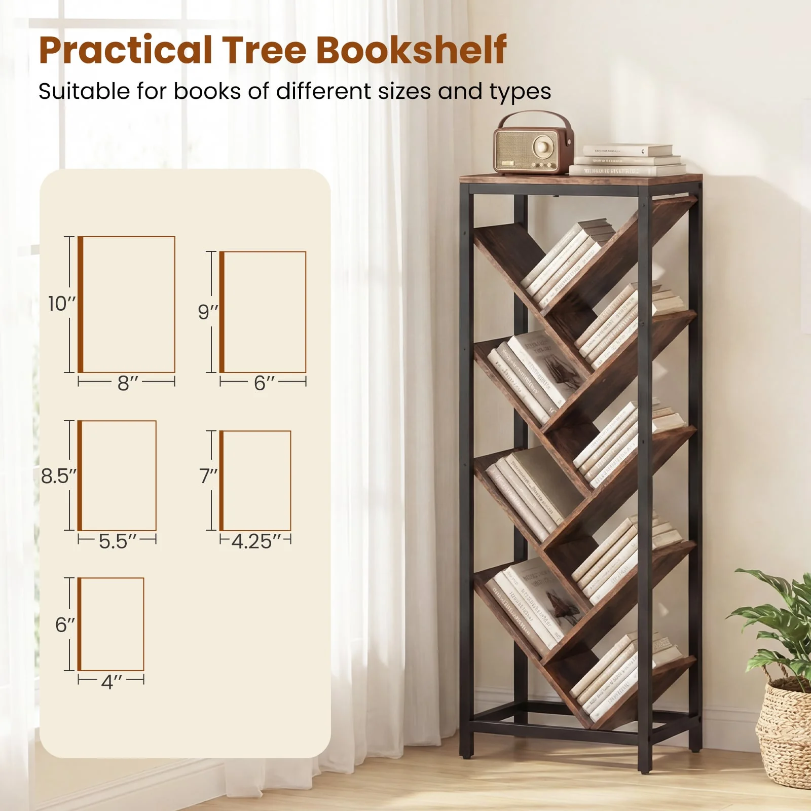 9-Tier Freestanding Bookcase, Rustic Brown - Image 7