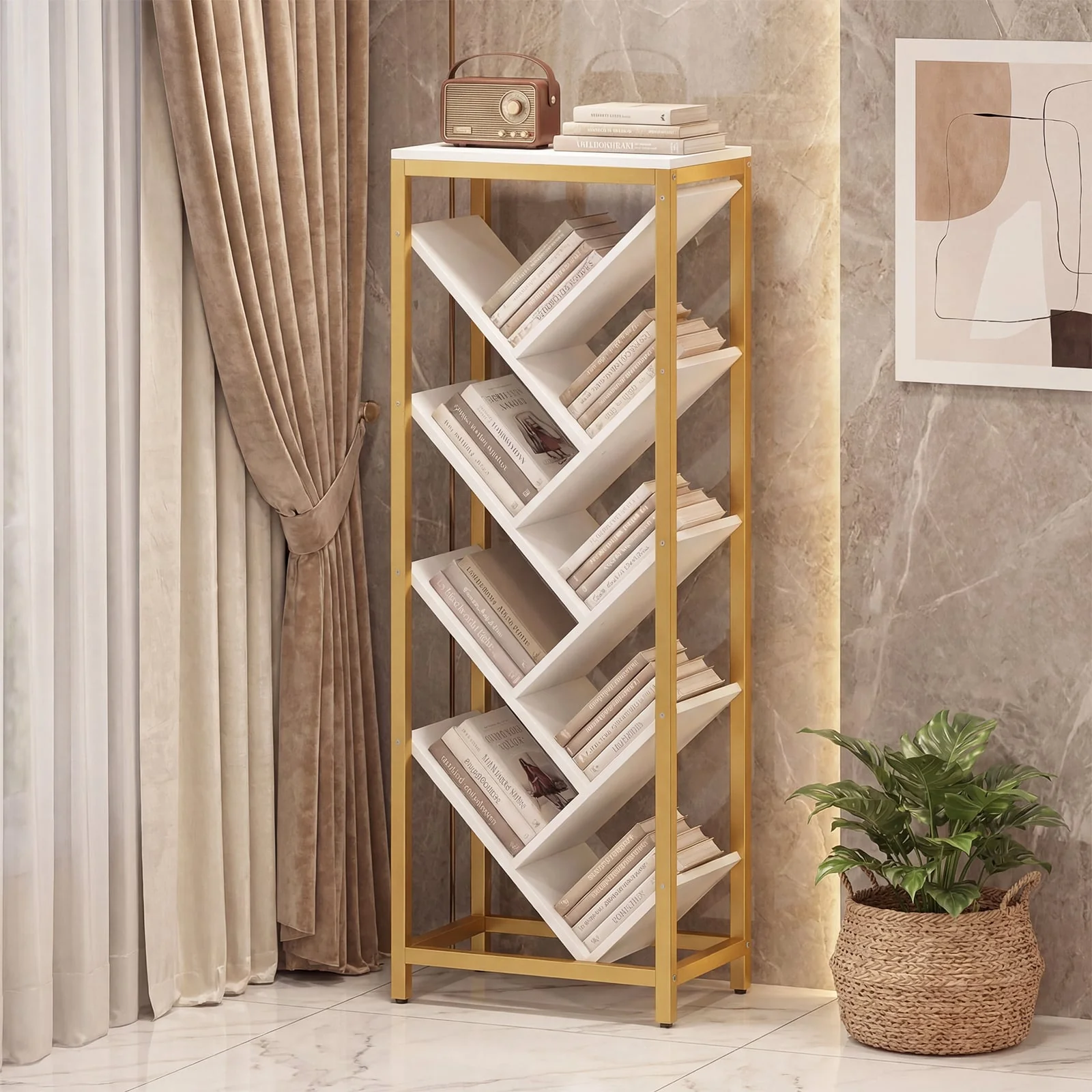 9-Tier Freestanding Bookcase, White - Image 2