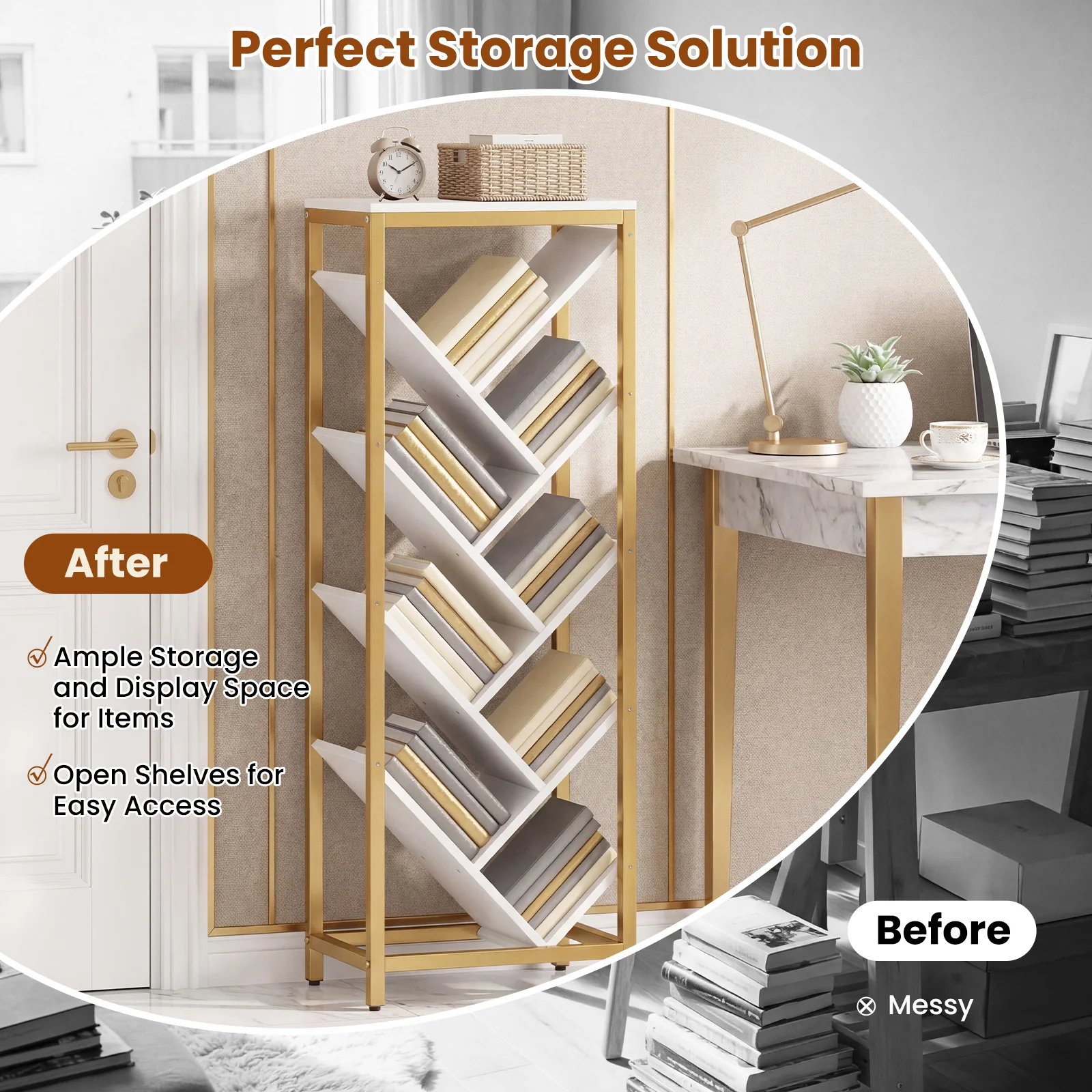 9-Tier Freestanding Bookcase, White - Image 9