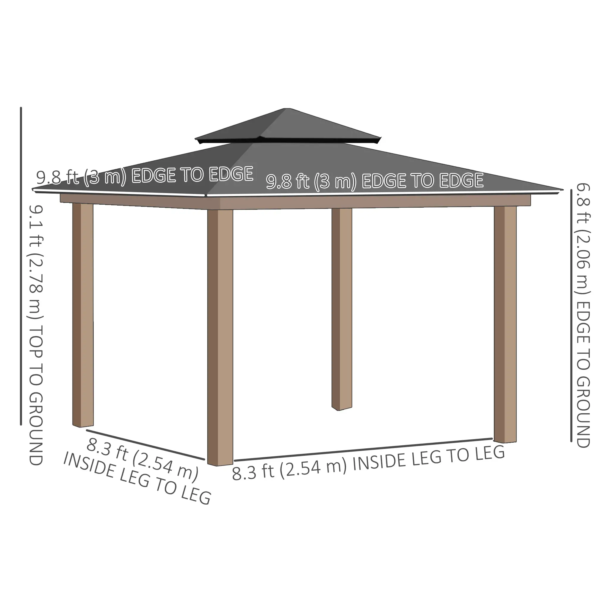 9' x 10' Outdoor Hardtop Gazebo, Steel Frame, Nettings, Curtains, Khaki - Image 3