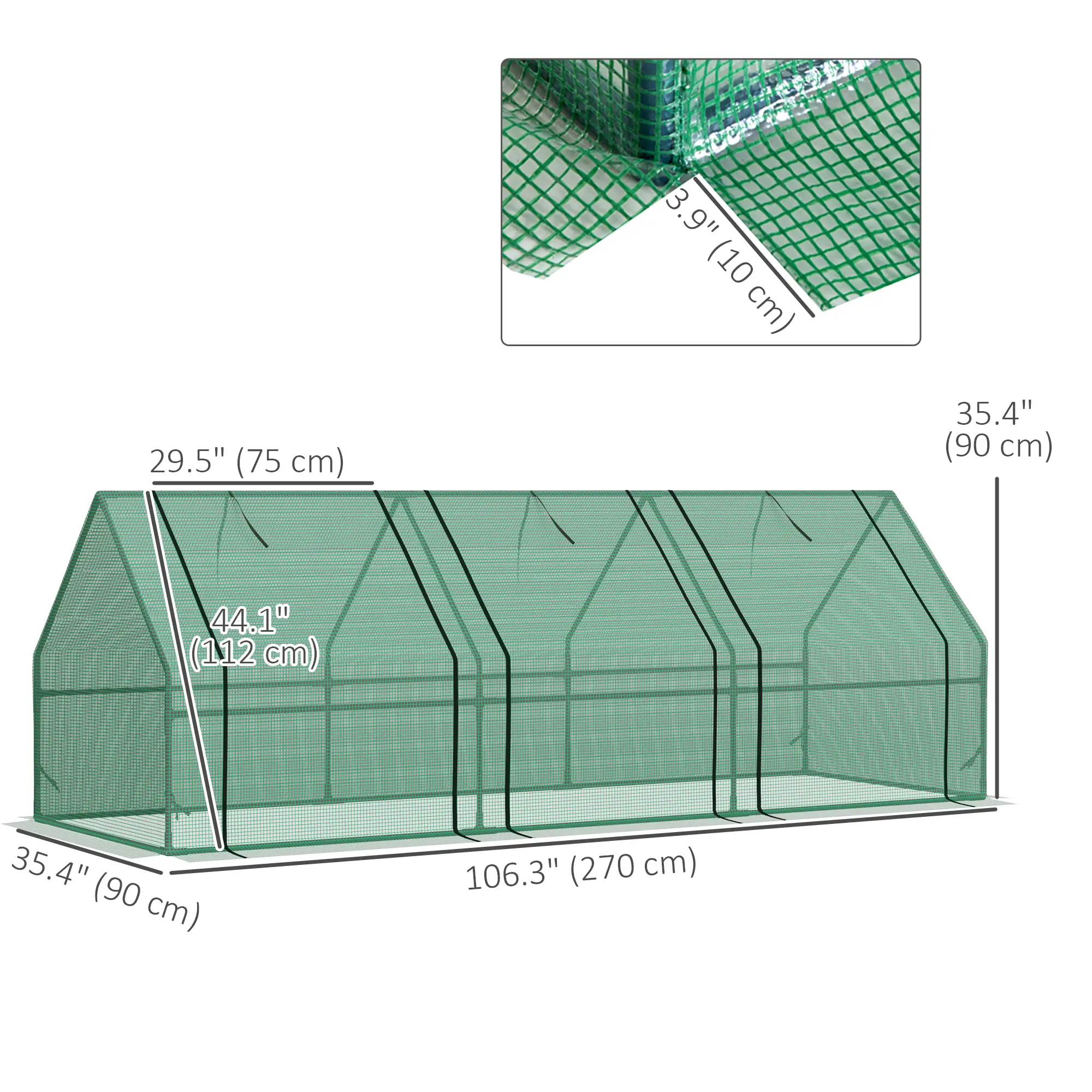 9' x 3' x 3' Mini Greenhouse, PE Cover, Zippered Doors, Green - Image 3