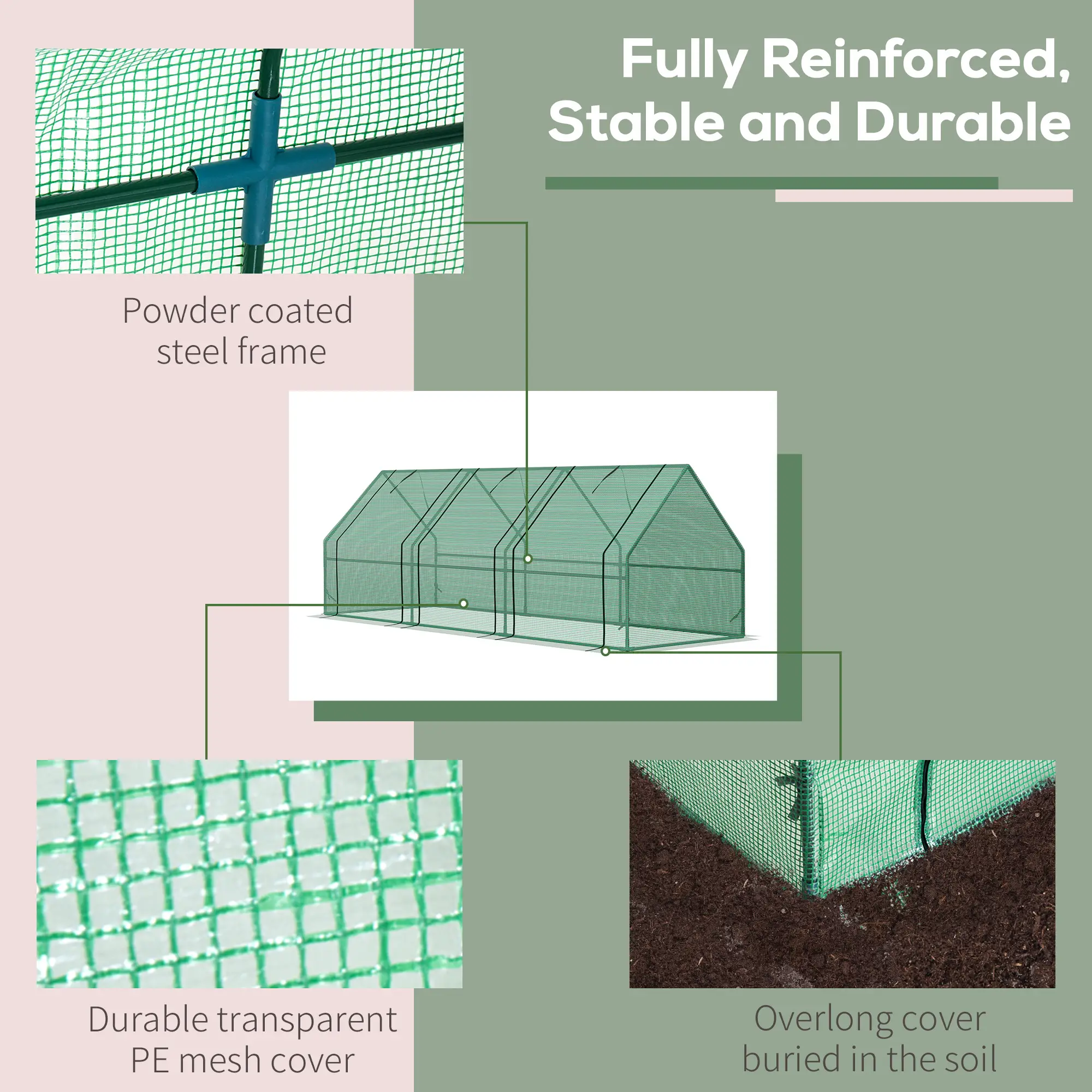 9' x 3' x 3' Mini Greenhouse, PE Cover, Zippered Doors, Green - Image 6