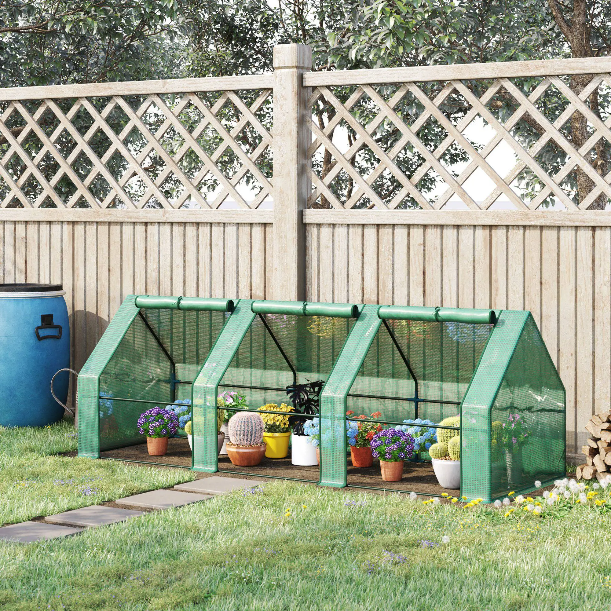 9' x 3' x 3' Mini Greenhouse, PE Cover, Zippered Doors, Green - Image 9