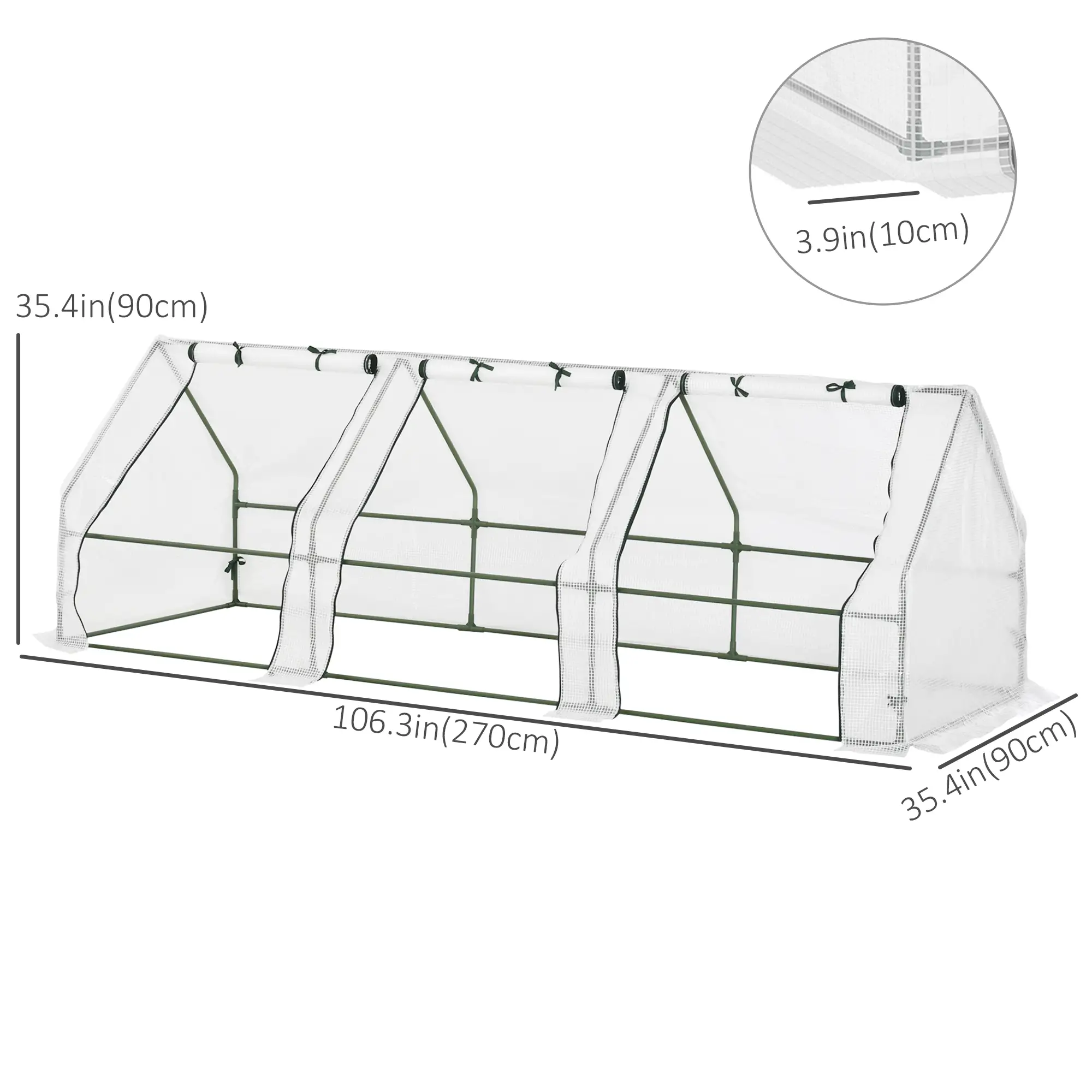 9' x 3' x 3' Mini Greenhouse, Portable with PE Cover, White - Image 3