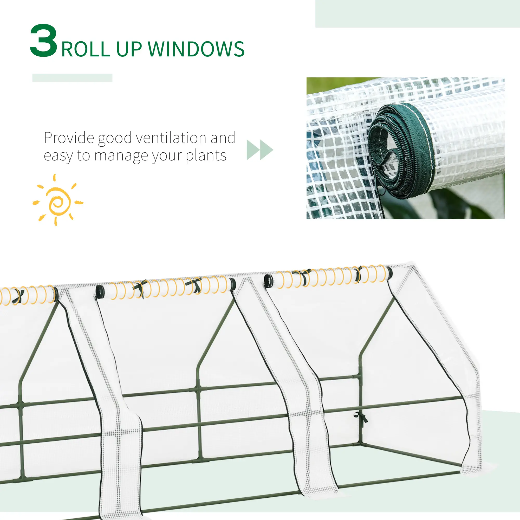 9' x 3' x 3' Mini Greenhouse, Portable with PE Cover, White - Image 4