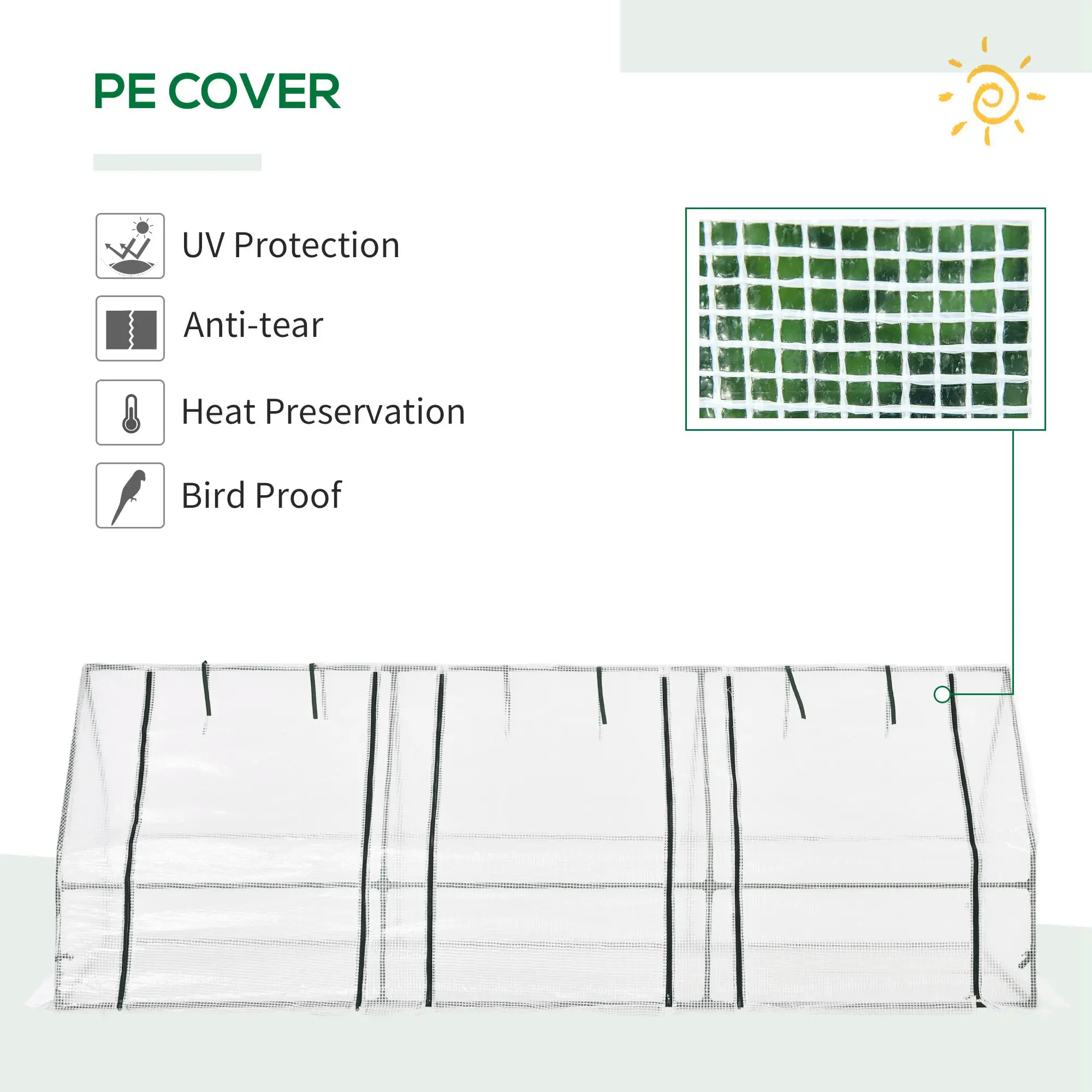 9' x 3' x 3' Mini Greenhouse, Portable with PE Cover, White - Image 5