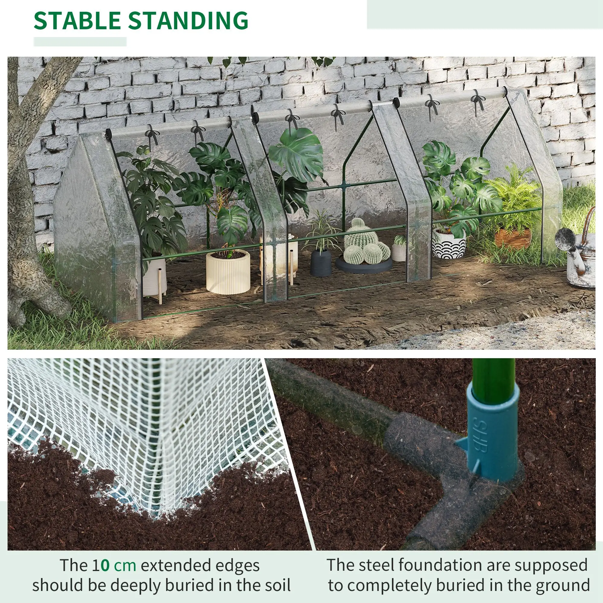 9' x 3' x 3' Mini Greenhouse, Portable with PE Cover, White - Image 6
