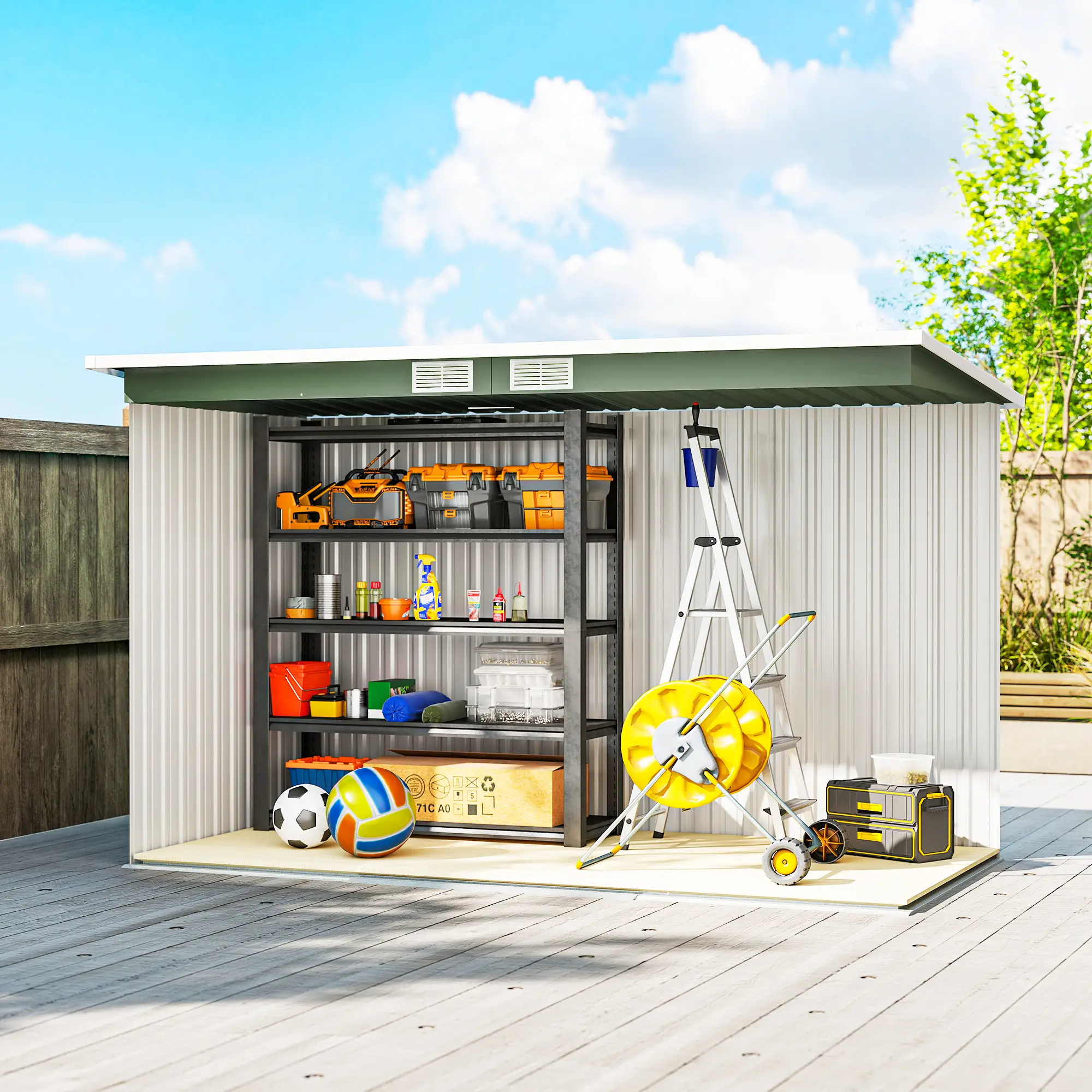 9' x 4' Metal Garden Storage Shed, with Foundation Kit, Light Green - Image 11