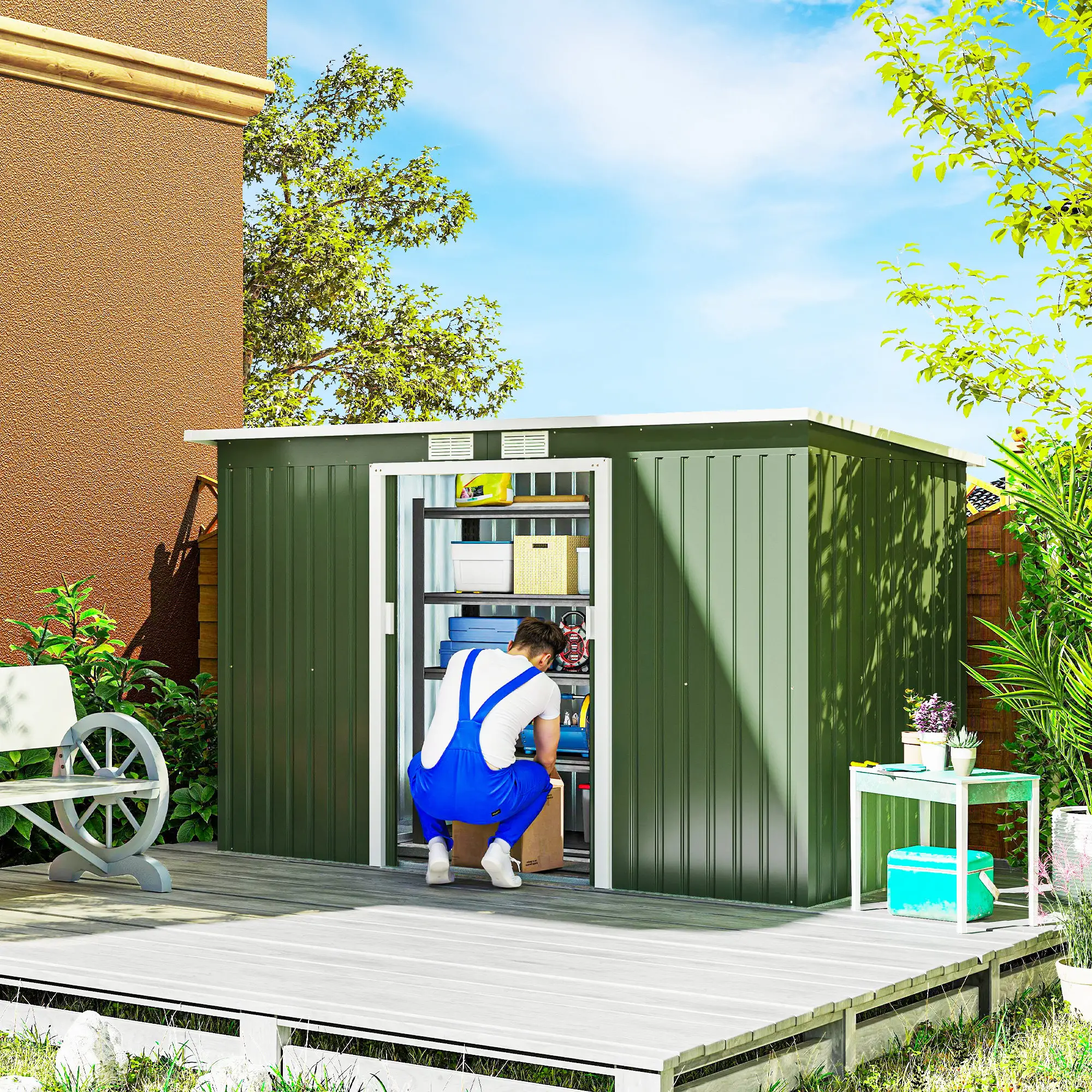 9' x 4' Metal Garden Storage Shed, with Foundation Kit, Light Green - Image 2