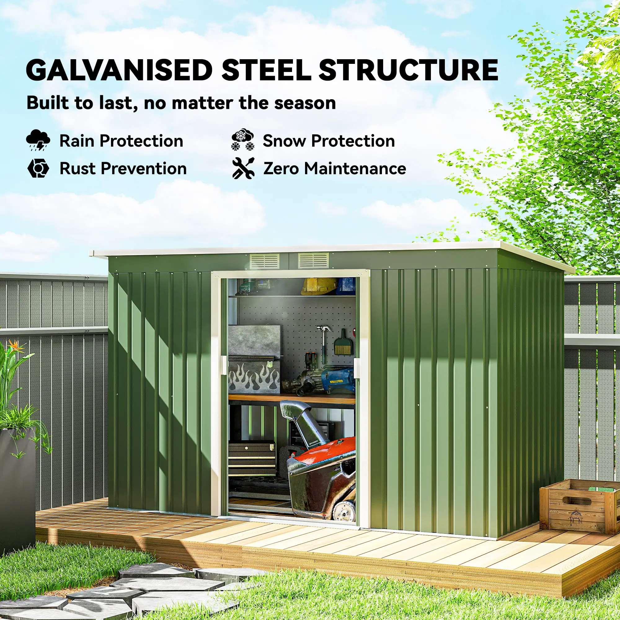 9' x 4' Metal Garden Storage Shed, with Foundation Kit, Light Green - Image 4