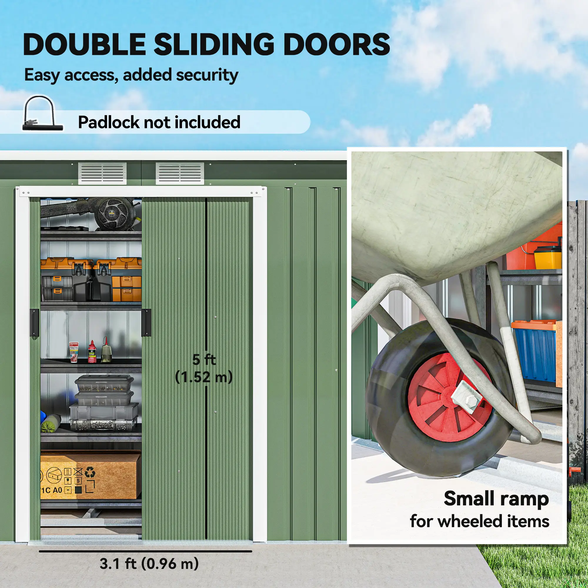 9' x 4' Metal Garden Storage Shed, with Foundation Kit, Light Green - Image 5