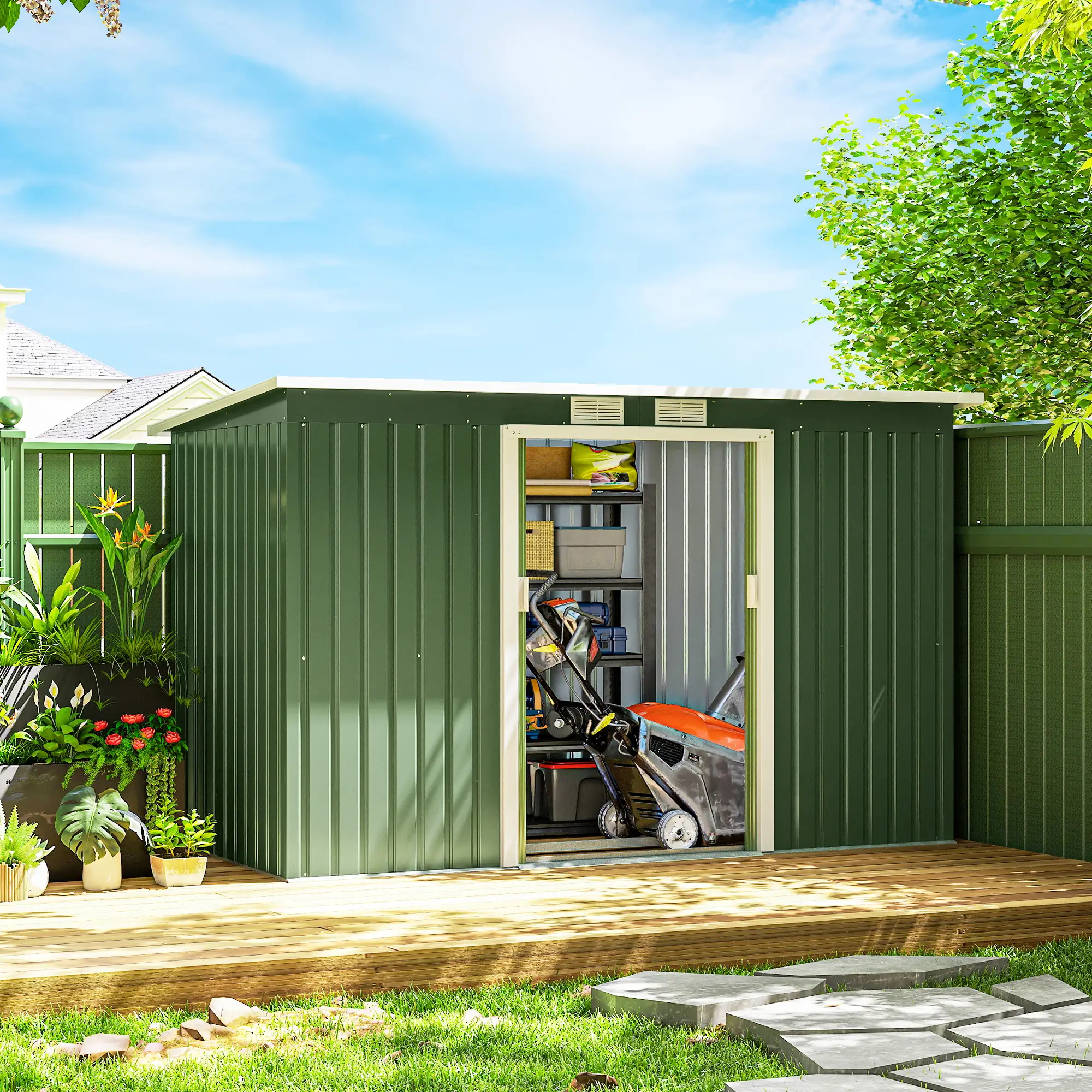 9' x 4' Metal Garden Storage Shed, with Foundation Kit, Light Green - Image 9