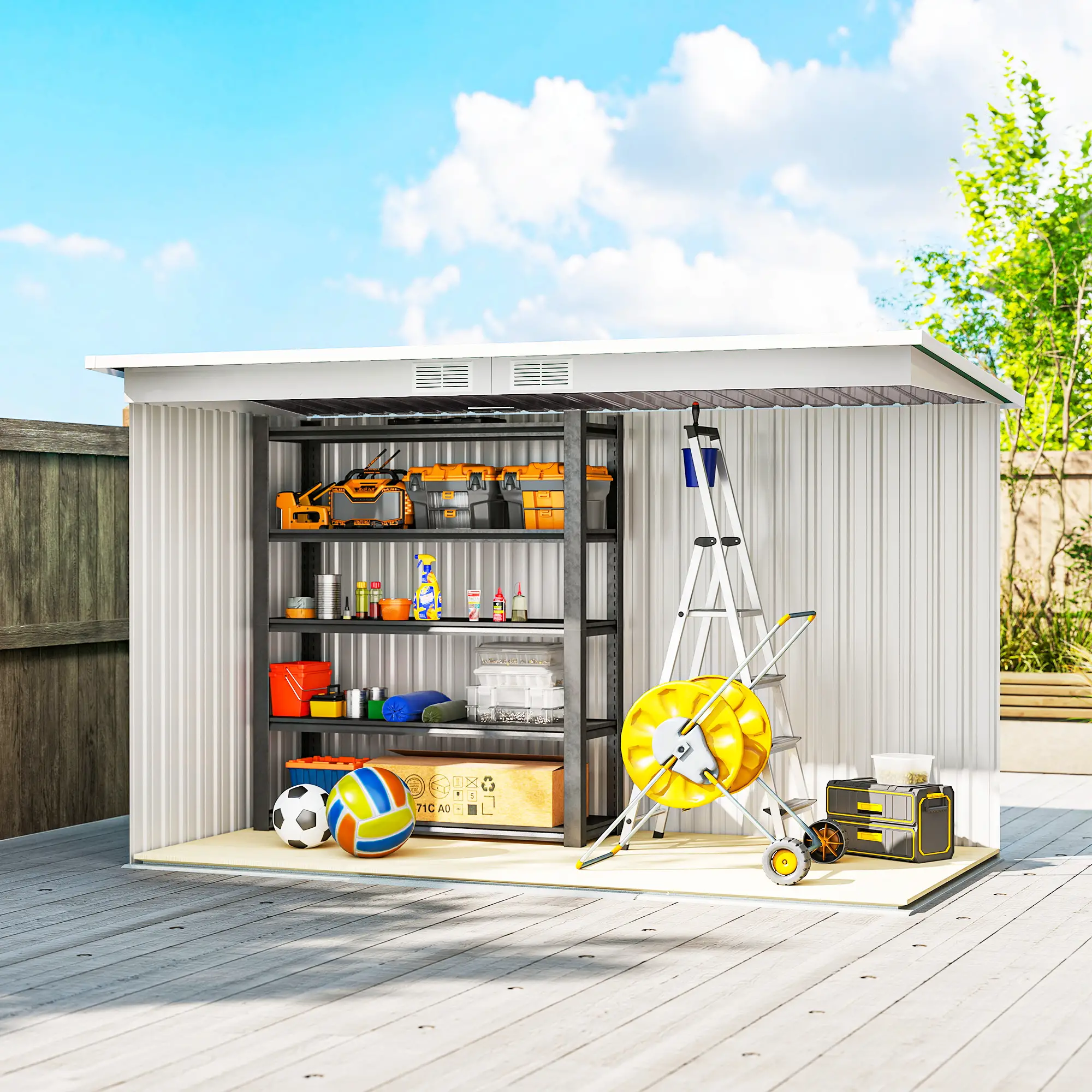 9' x 4' Metal Storage Shed, Foundation Kit, Ventilation, Light Grey - Image 10