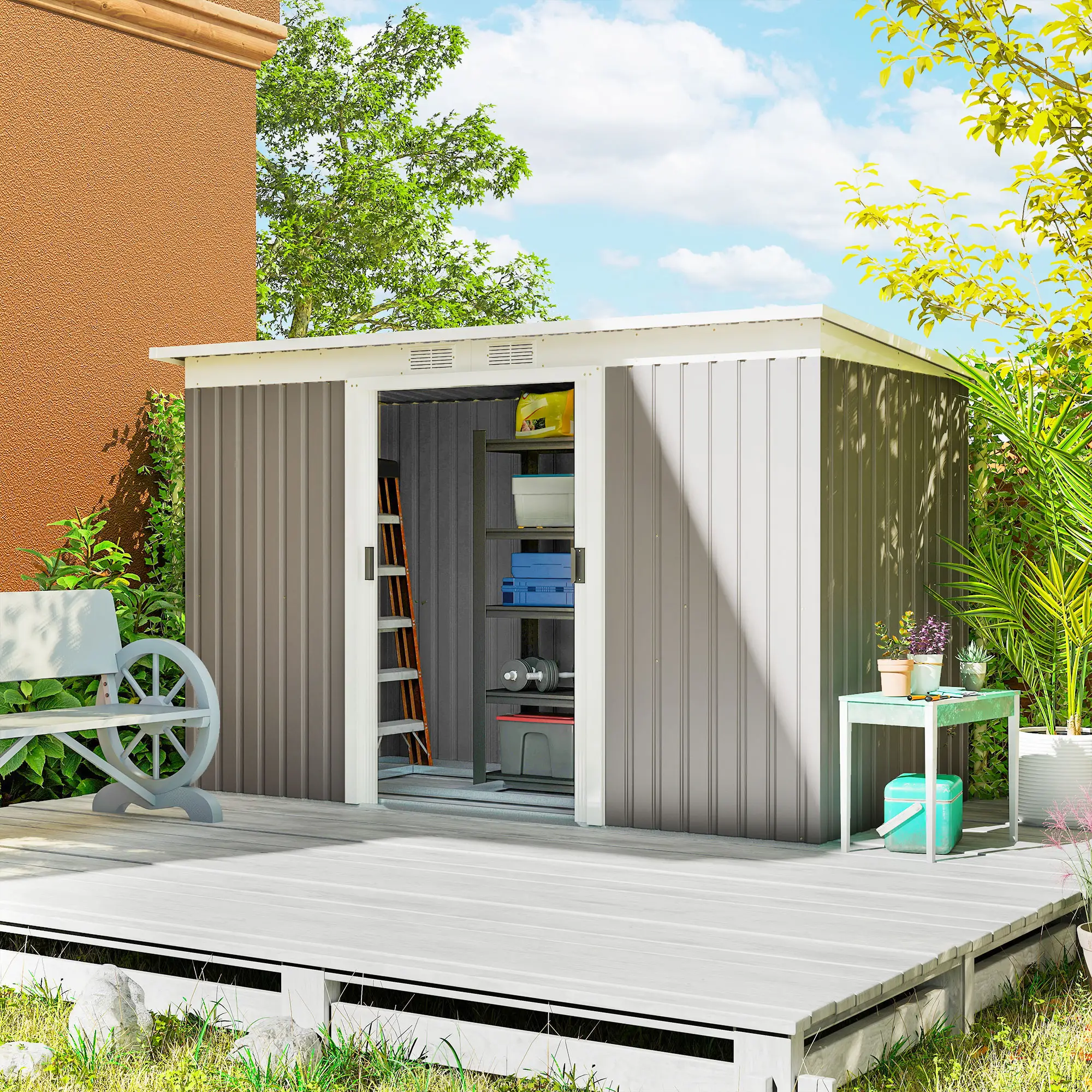 9' x 4' Metal Storage Shed, Foundation Kit, Ventilation, Light Grey - Image 2
