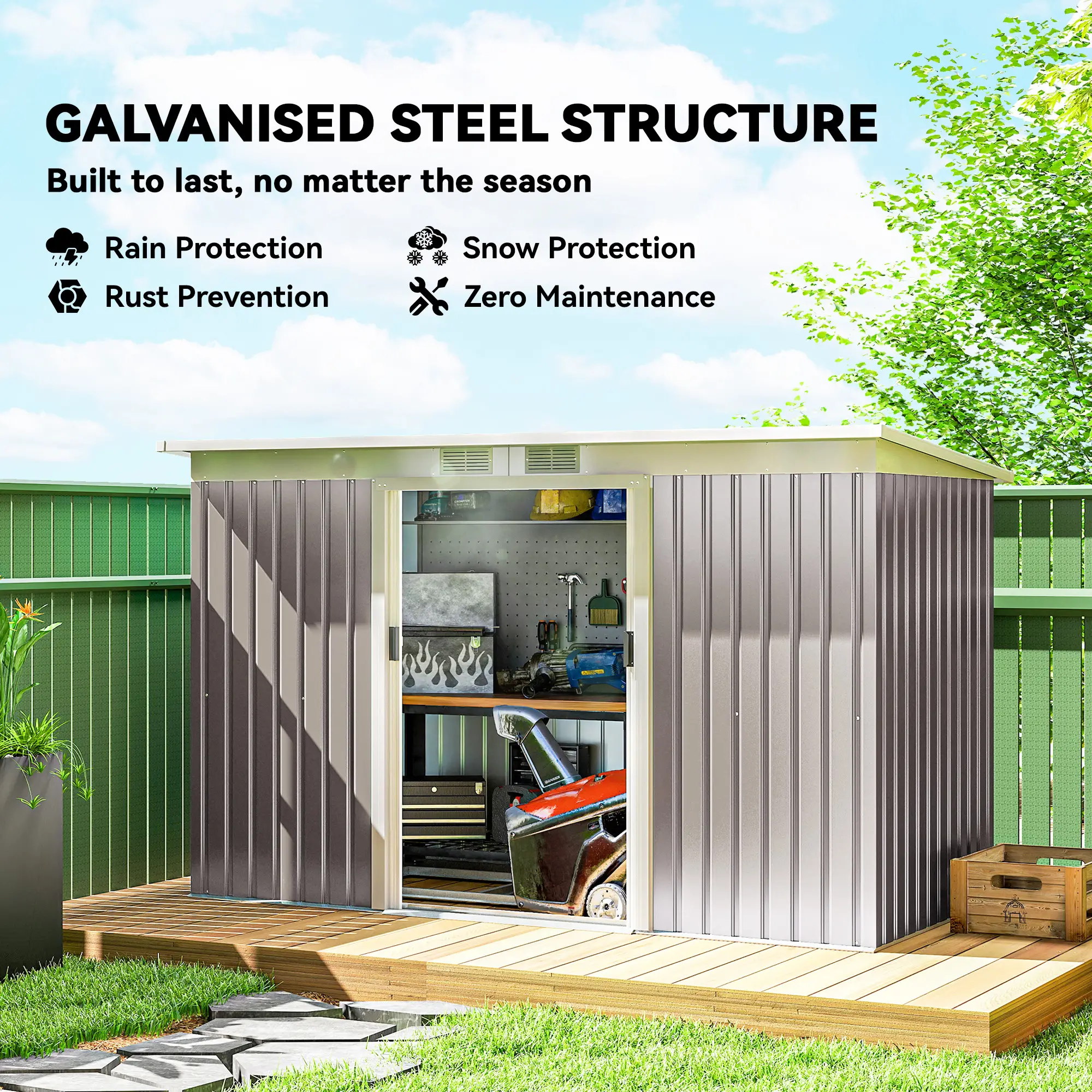 9' x 4' Metal Storage Shed, Foundation Kit, Ventilation, Light Grey - Image 4