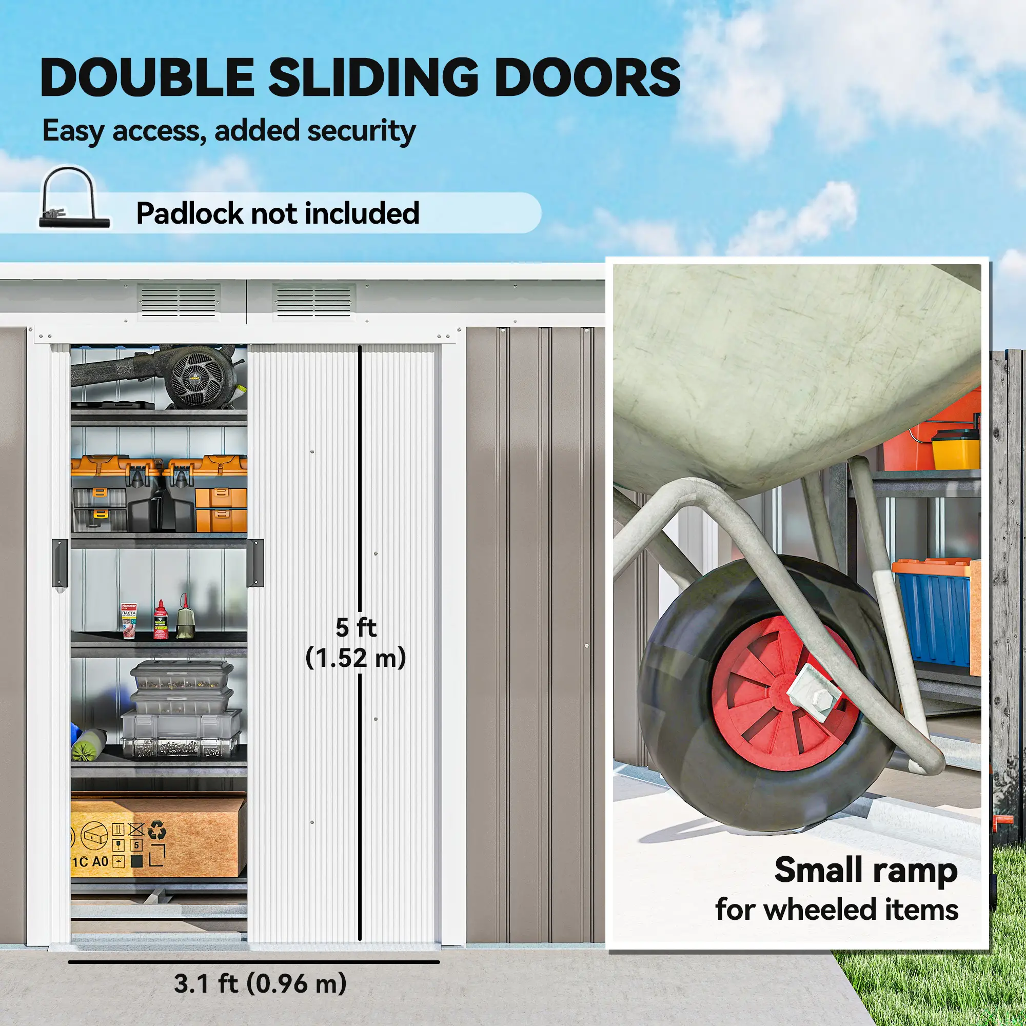 9' x 4' Metal Storage Shed, Foundation Kit, Ventilation, Light Grey - Image 5