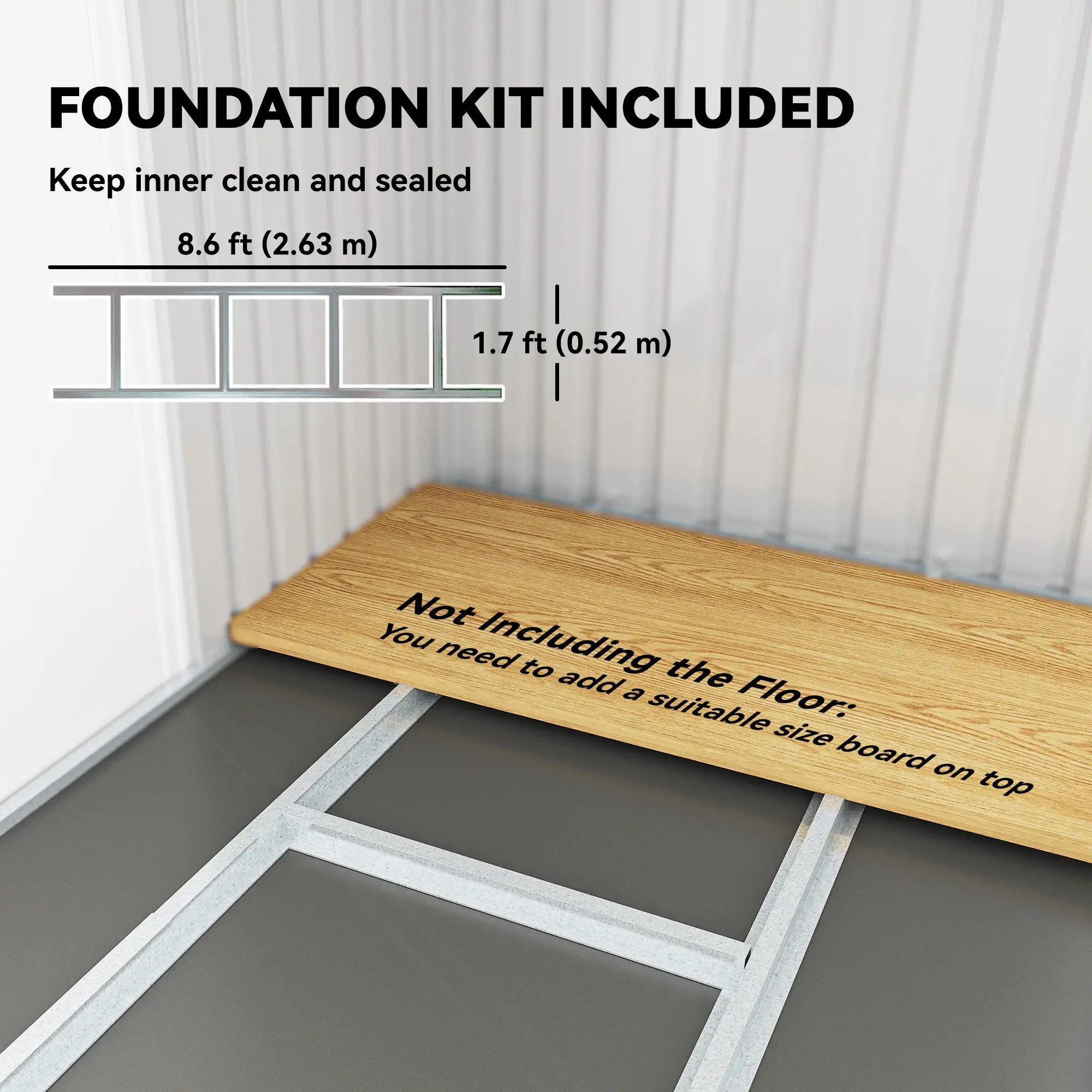 9' x 4' Metal Storage Shed, Foundation Kit, Ventilation, Light Grey - Image 6