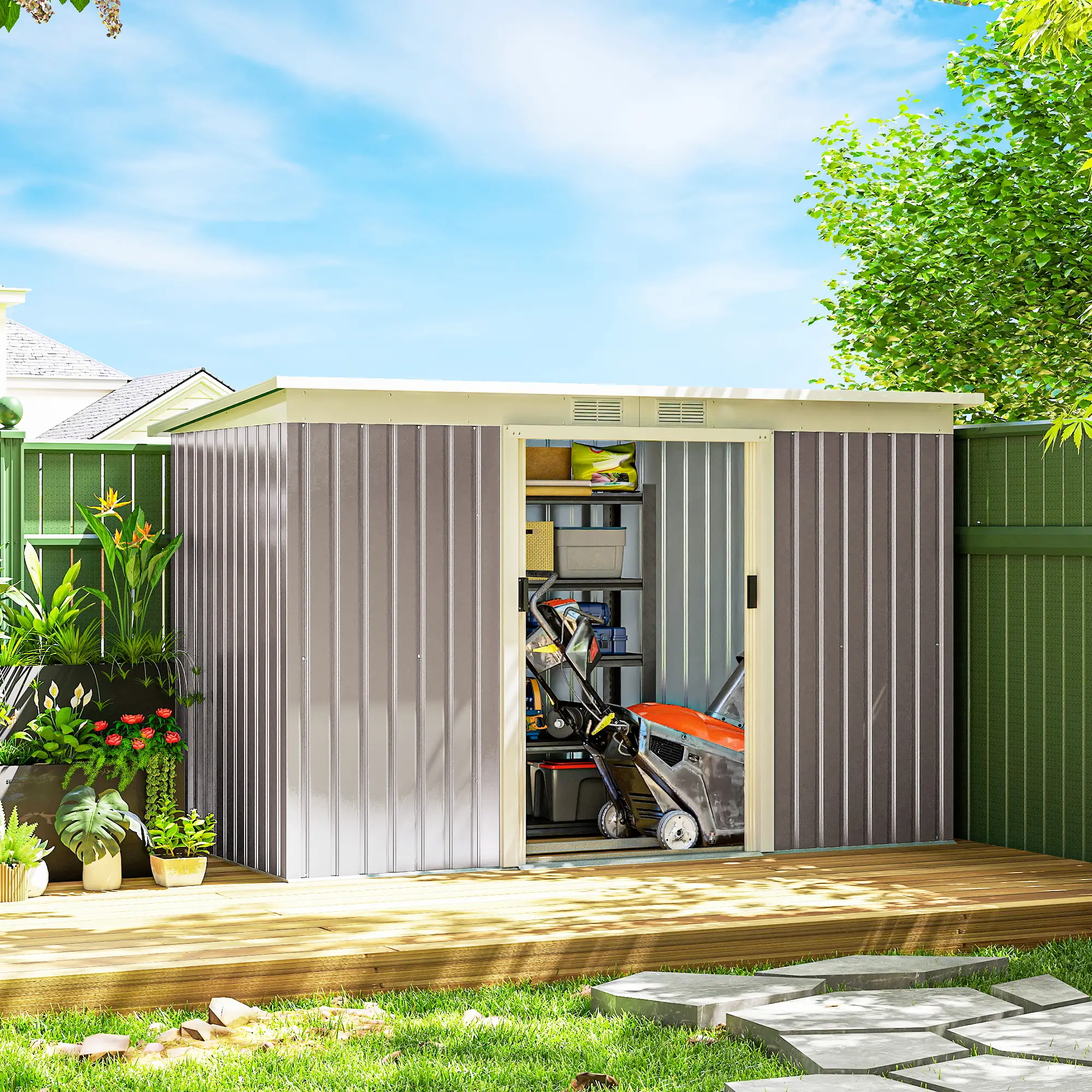 9' x 4' Metal Storage Shed, Foundation Kit, Ventilation, Light Grey - Image 8