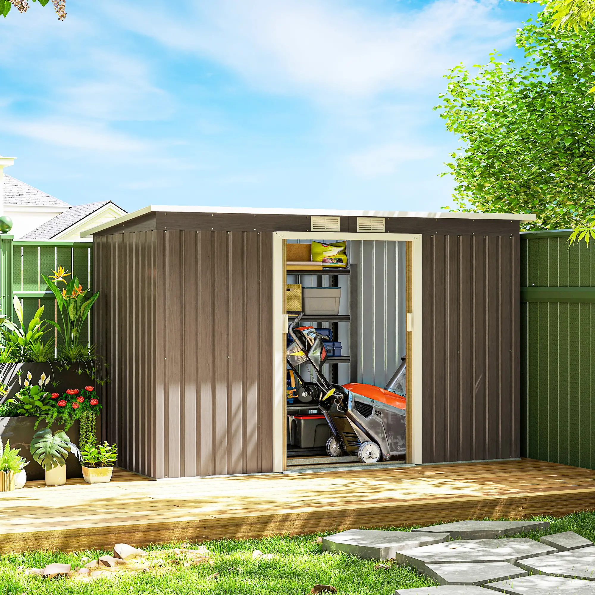 9' x 4' Metal Storage Shed, Foundation Kit, Ventilation, Light Grey - Image 8