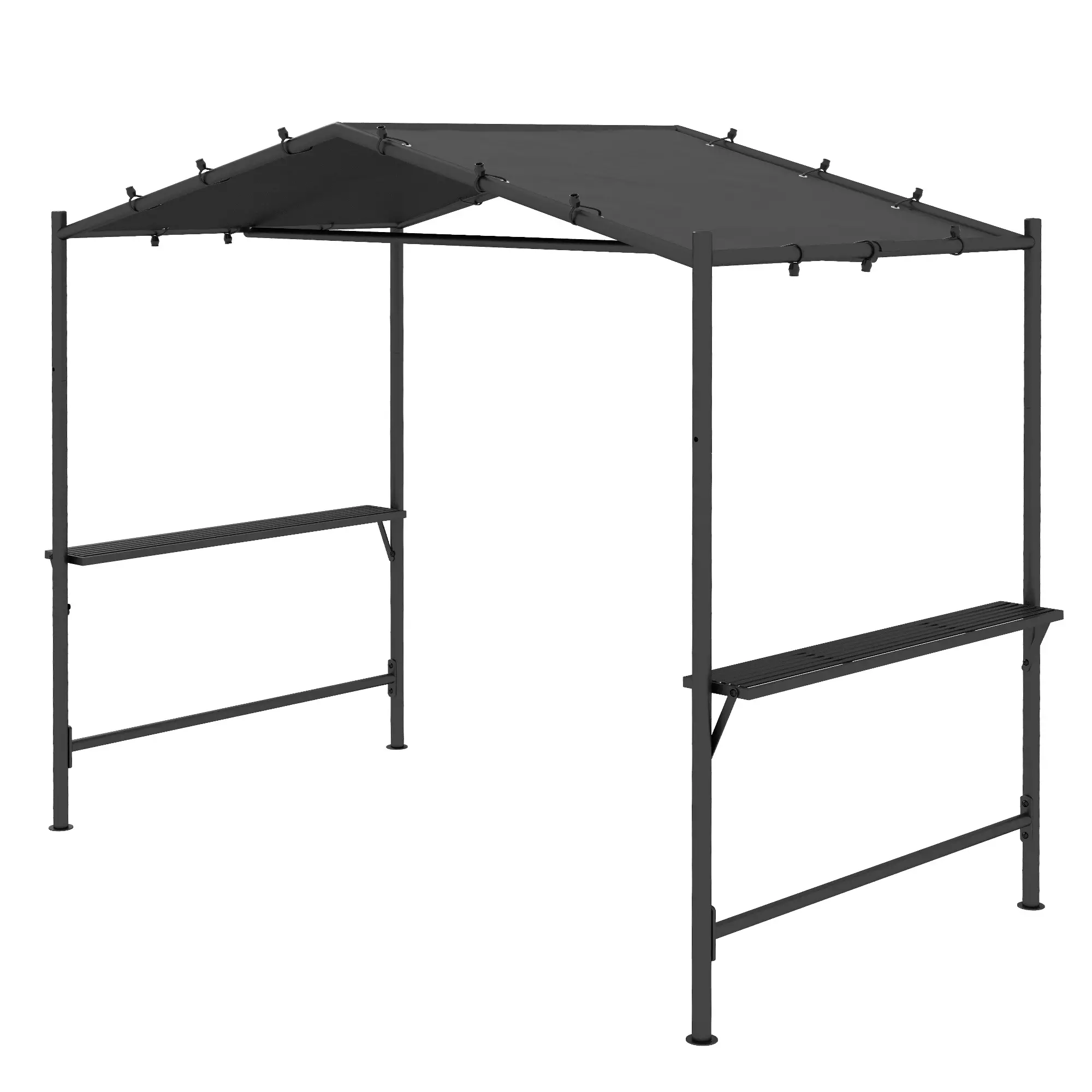 9' x 5' BBQ Grill Gazebo Tent, Steel Frame With Serving Shelves, Dark Grey