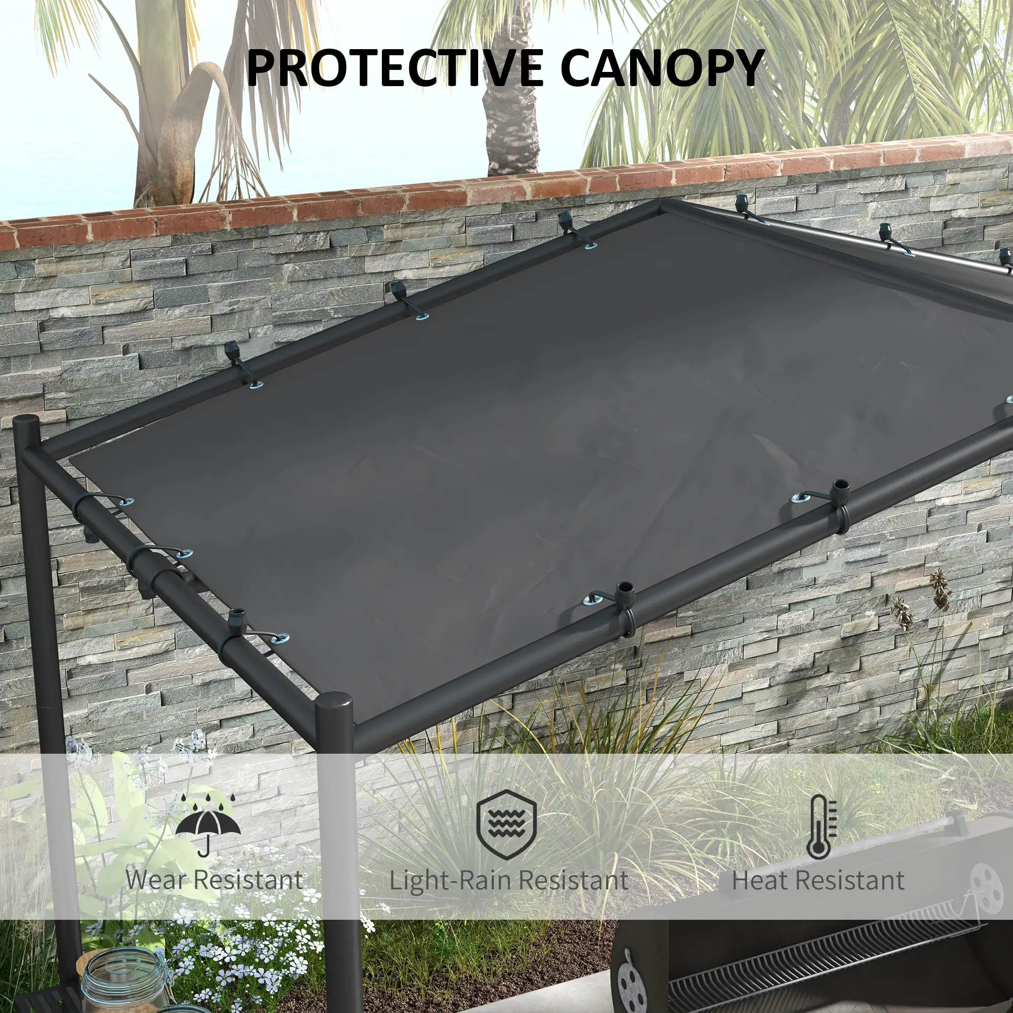 9' x 5' BBQ Grill Gazebo Tent, Steel Frame With Serving Shelves, Dark Grey - Image 4