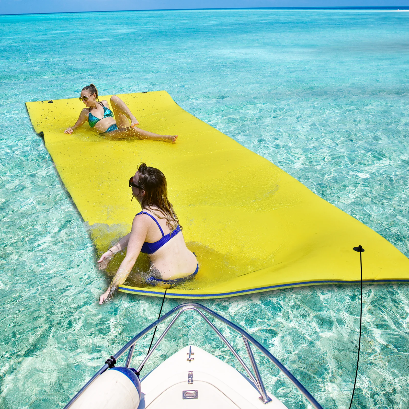 9' x 6' Floating Water Pad, 3 Layer Foam Mat, Yellow - Image 2