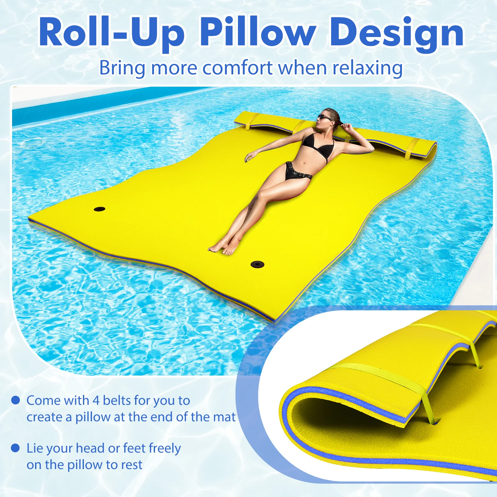 9' x 6' Floating Water Pad, 3 Layer Foam Mat, Yellow - Image 6