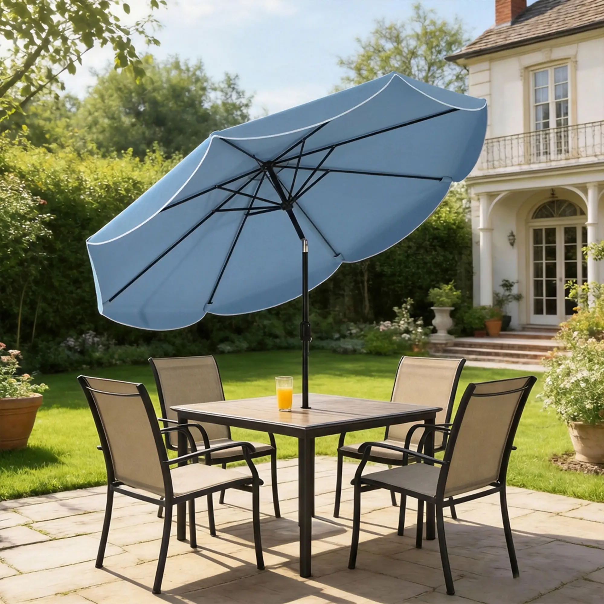 9' x 9' Round Market Umbrella, Tilt Crank, Patio Garden Poolside, Sky Blue - Image 2
