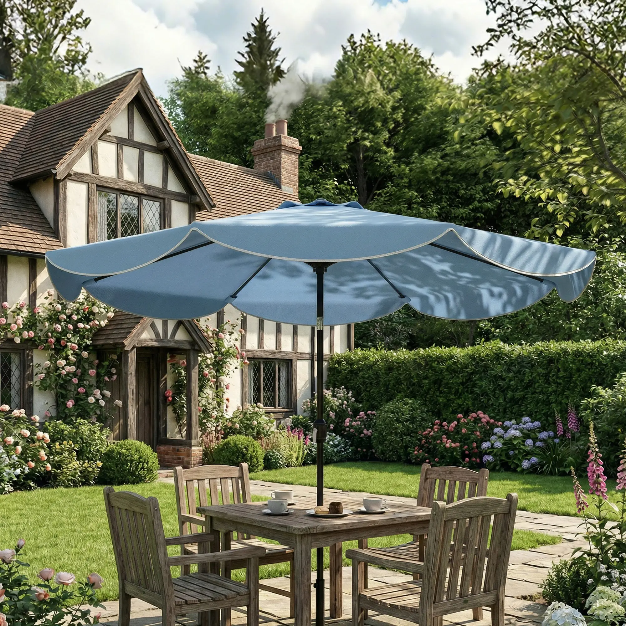 9' x 9' Round Market Umbrella, Tilt Crank, Patio Garden Poolside, Sky Blue - Image 8