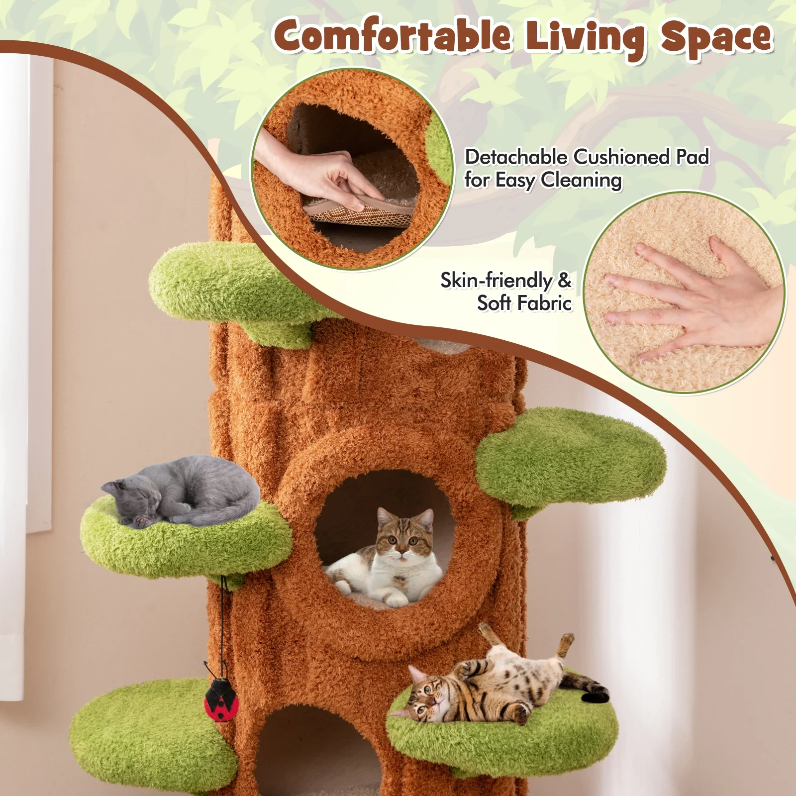 90.5 Inch Tall Cat Tree With Private Condos, Brown - Image 10