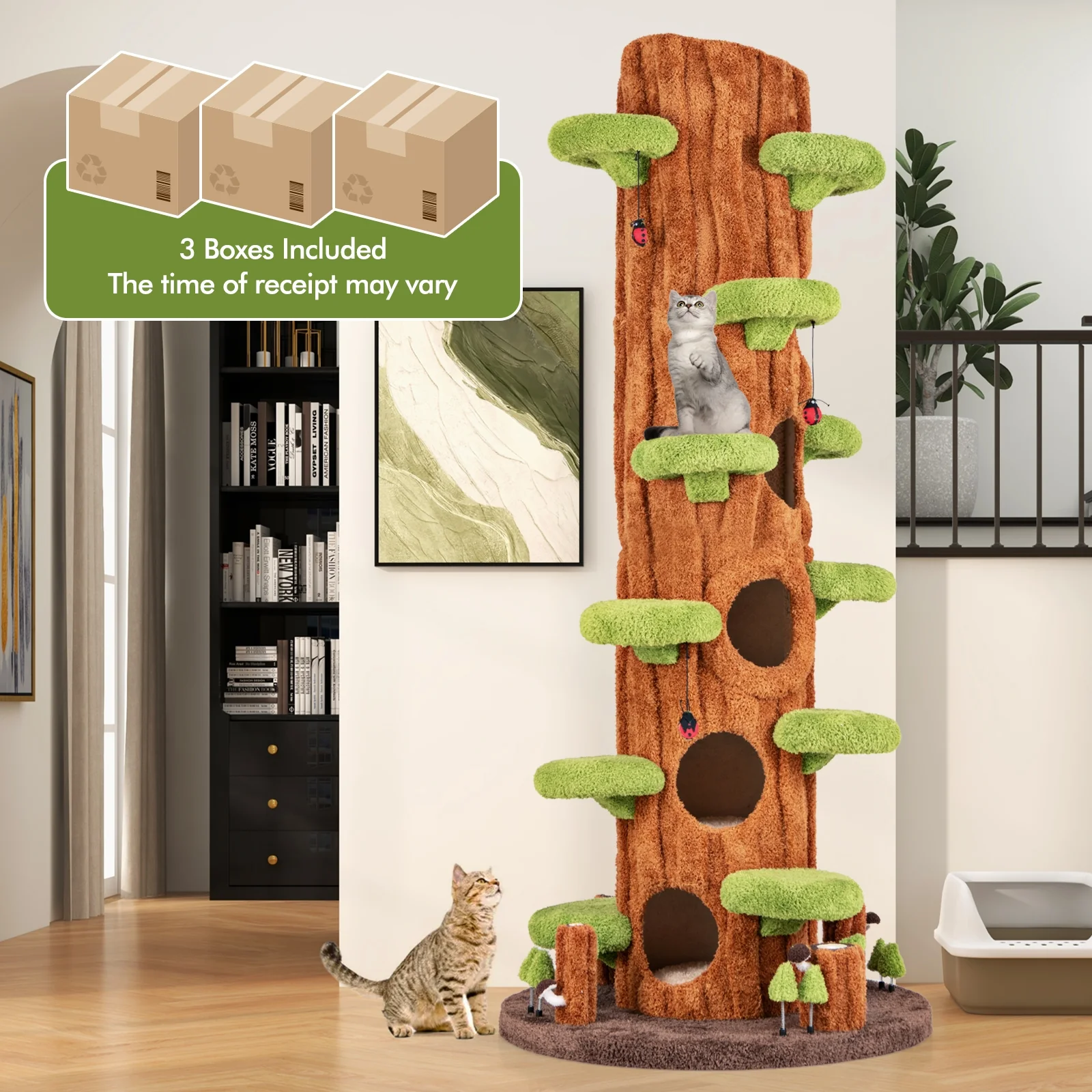 90.5 Inch Tall Cat Tree With Private Condos, Brown - Image 3