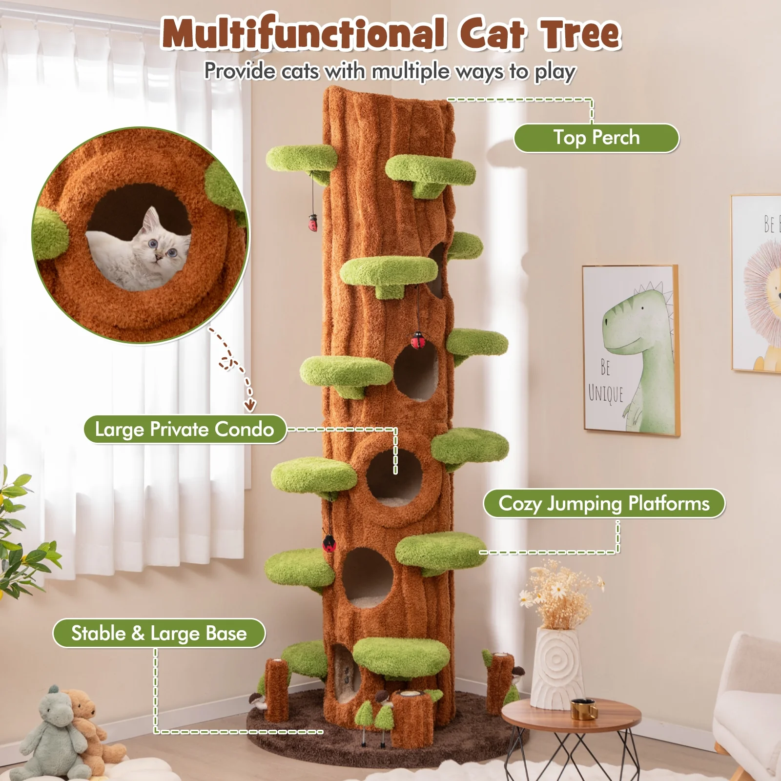 90.5 Inch Tall Cat Tree With Private Condos, Brown - Image 7